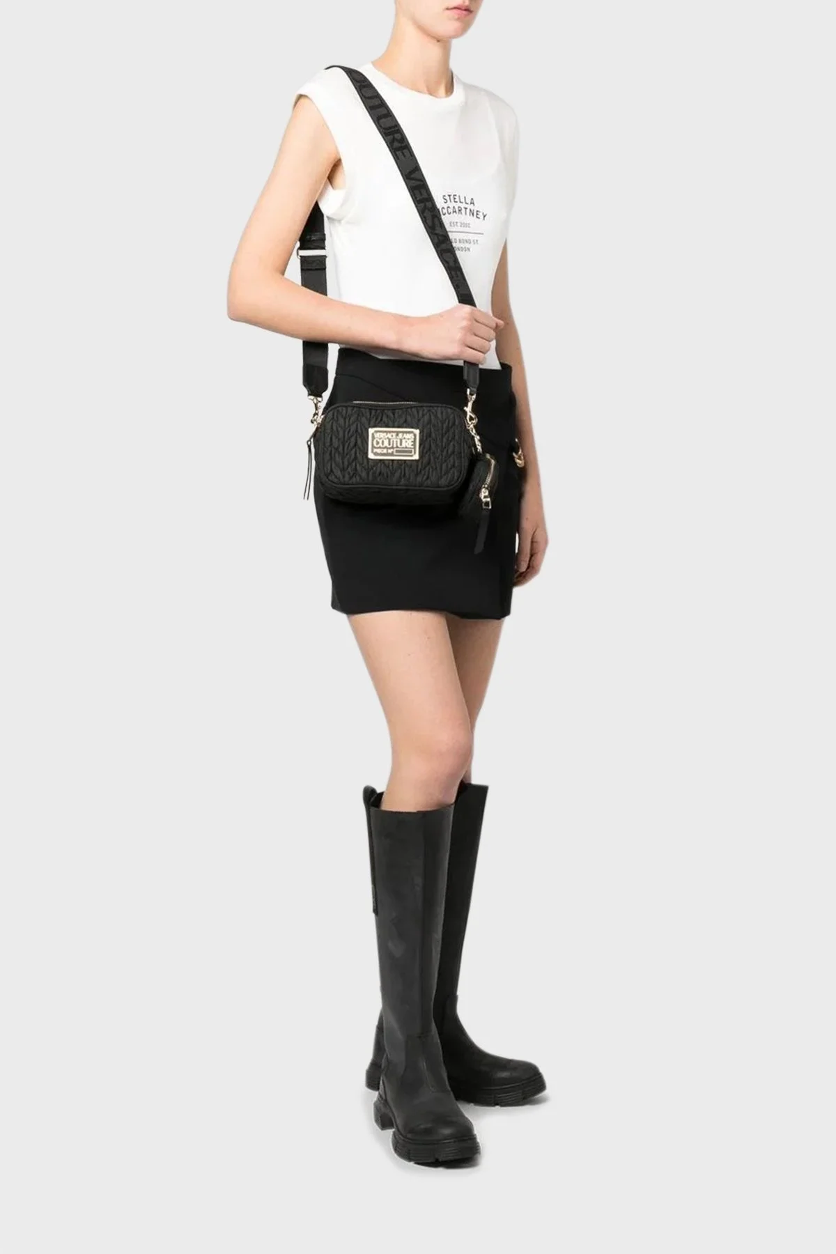 Versace Jeans Couture Logolu Çıkarılabilir Omuz Askılı Mini Cüzdanlı Bayan Çanta 74VA4BO6 ZS584 899 SİYAH - 2