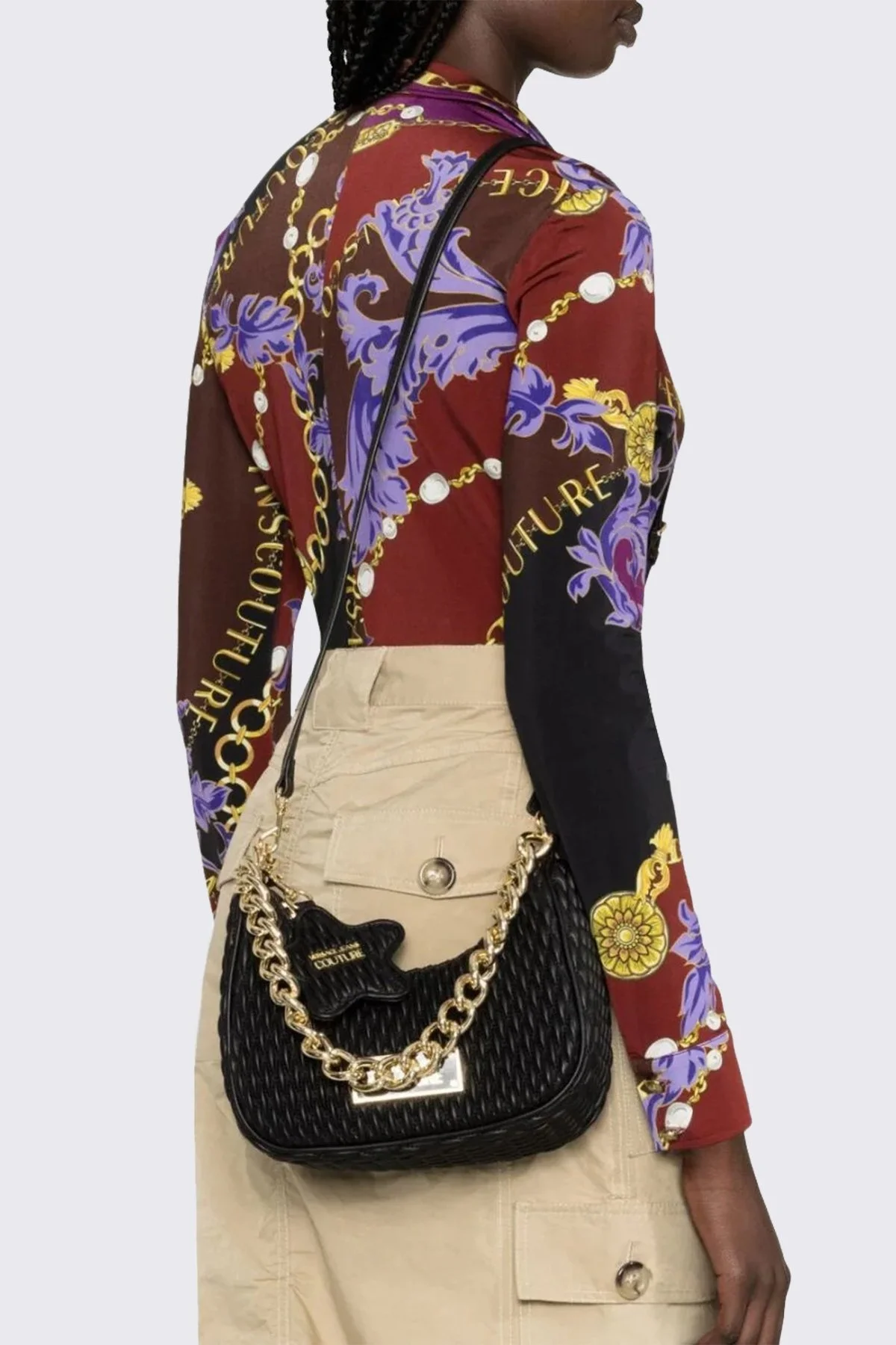 Versace Jeans Couture Logolu Çıkarılabilir Uzatma Askılı Kapitone Bayan Çanta 75VA4BO1 ZS818 899 SİYAH - 3