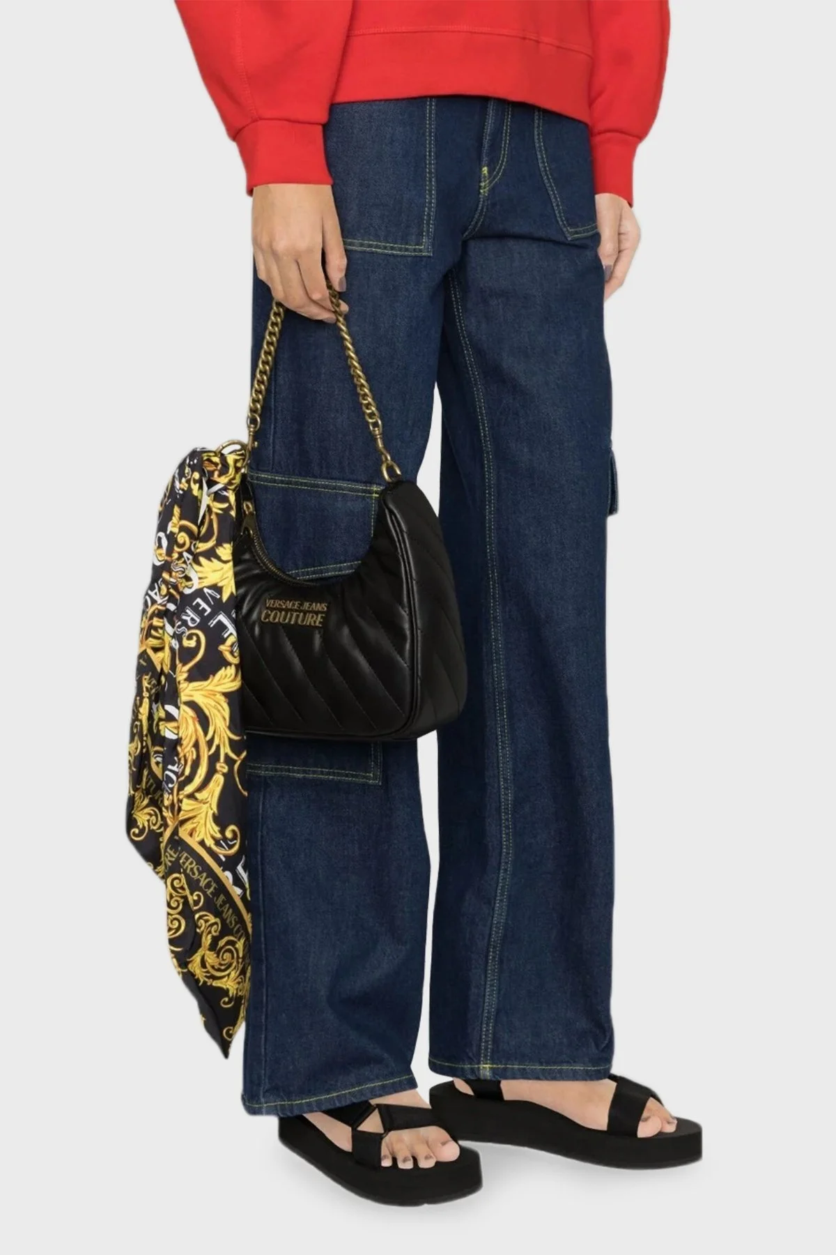 Versace Jeans Couture Logolu Çıkarılabilir Zincir Askılı Bayan Çanta 74VA4BA8 ZS409 899 SİYAH - 2