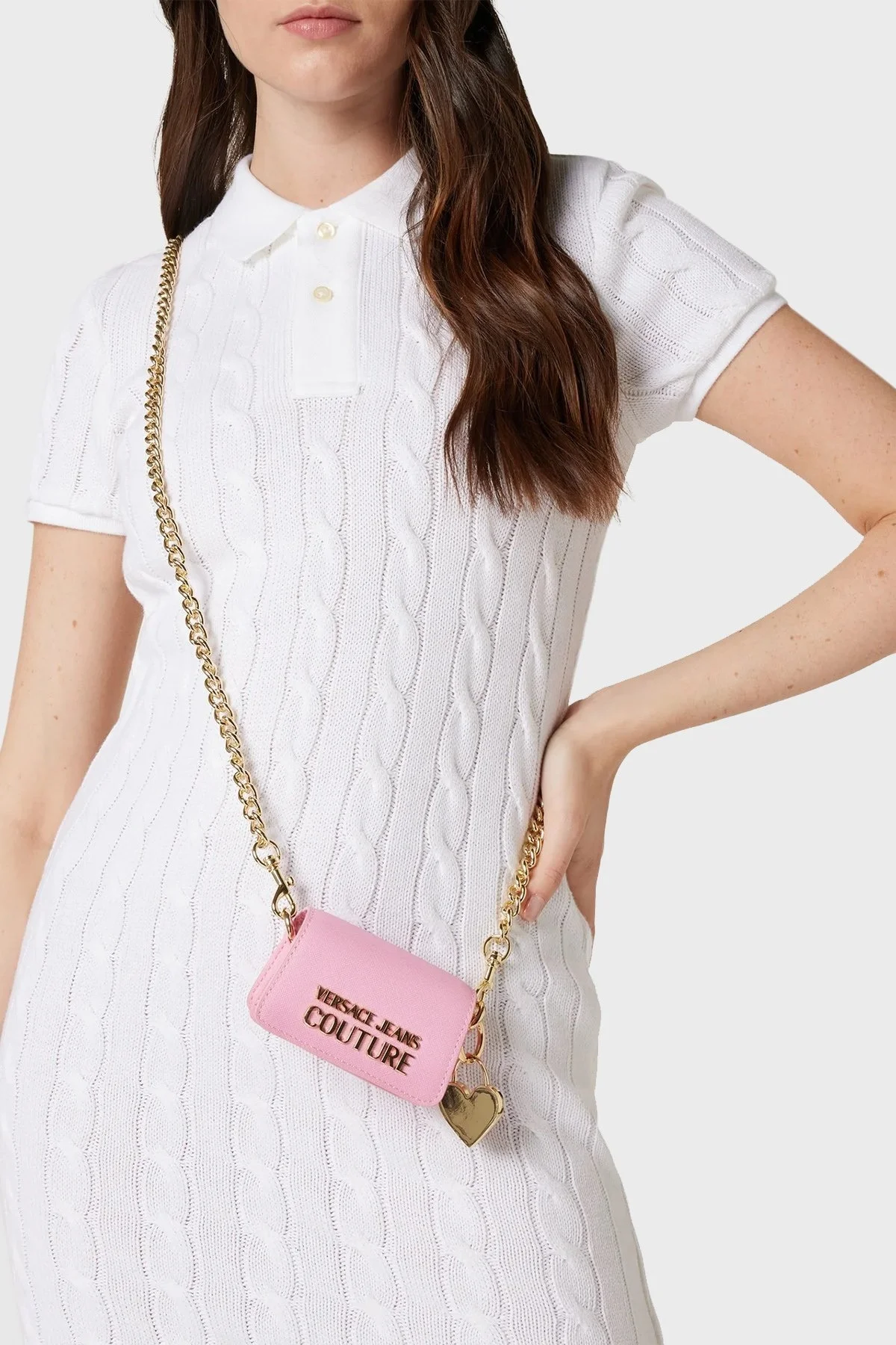Versace Jeans Couture Logolu Çıkarılabilir Zincir Askılı Mini Bayan Çanta 74VA4BC9 ZS467 443 PEMBE - 2