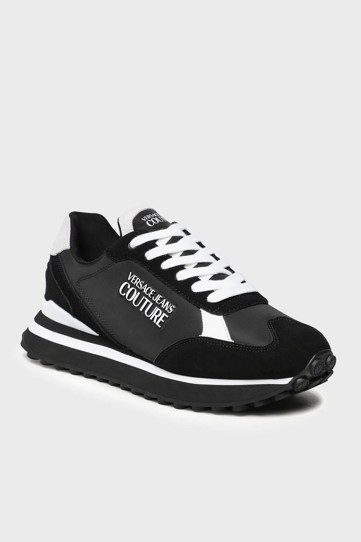 Versace Jeans Couture Logolu Deri Sneaker Erkek Ayakkabı 74YA3SE2 ZP076 L01 SİYAH-BEYAZ - 1