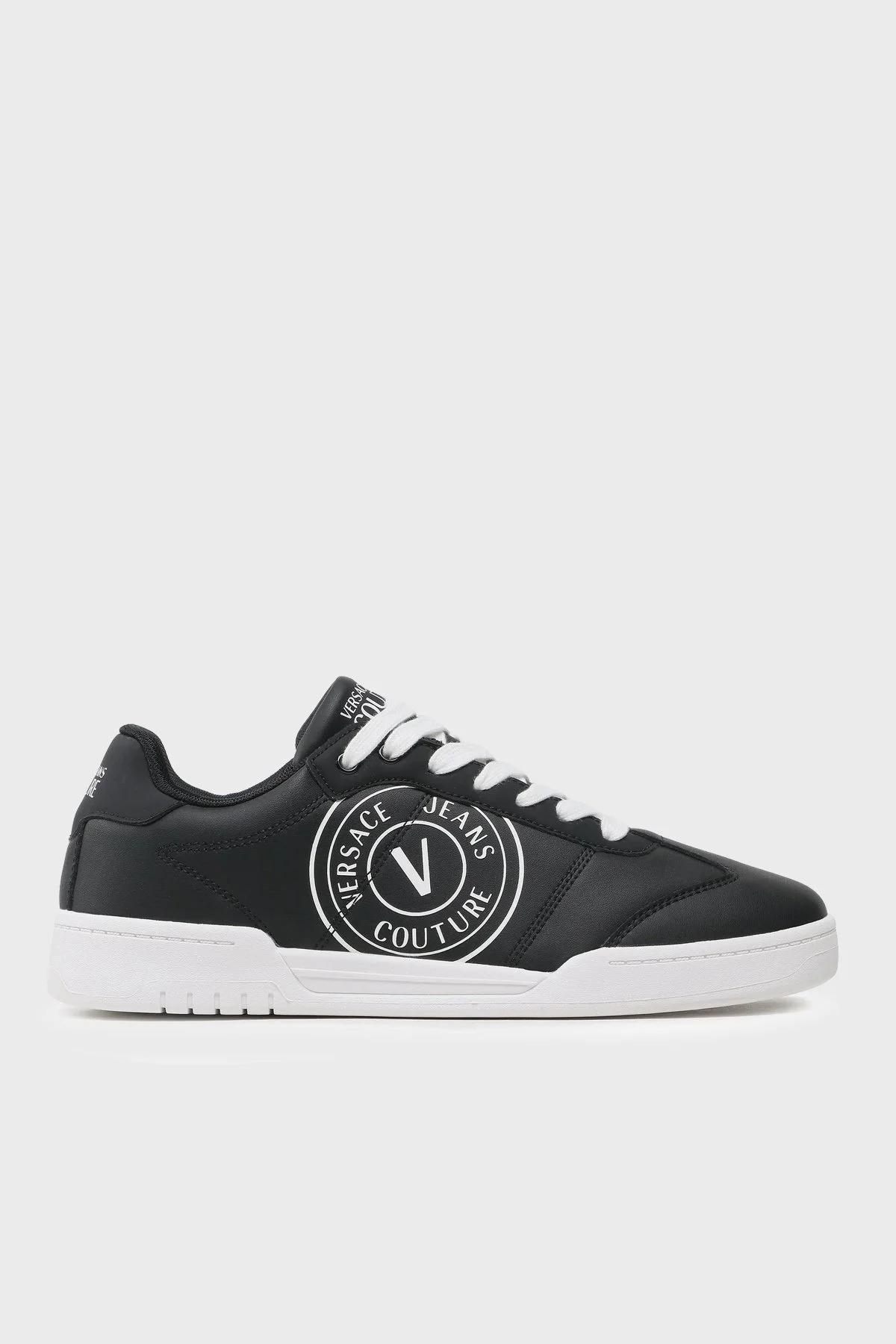 Versace Jeans Couture Logolu Deri Sneaker Erkek Ayakkabı 74YA3SD1 ZP220 L01 SİYAH-BEYAZ - 1