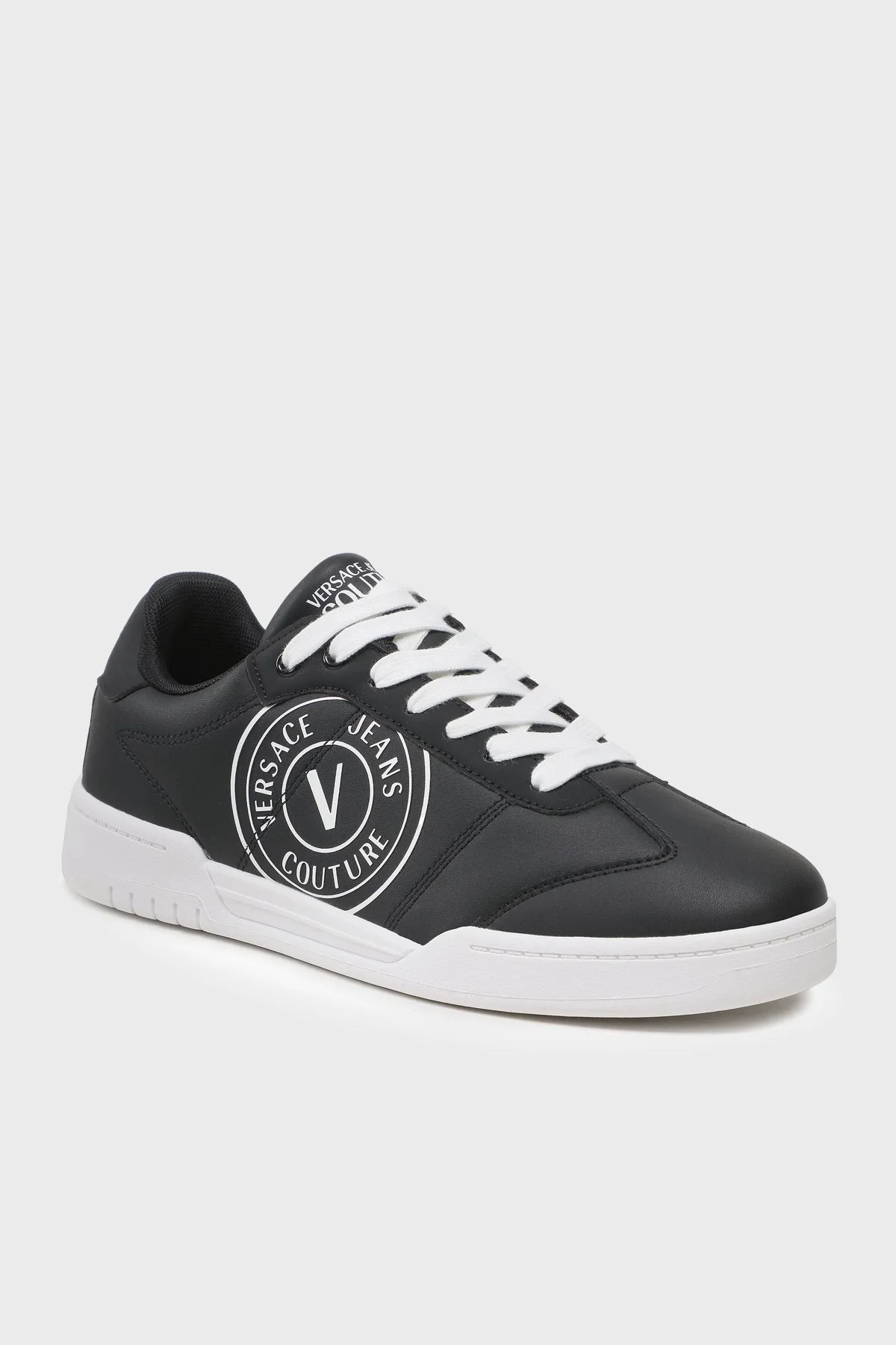 Versace Jeans Couture Logolu Deri Sneaker Erkek Ayakkabı 74YA3SD1 ZP220 L01 SİYAH-BEYAZ - 2