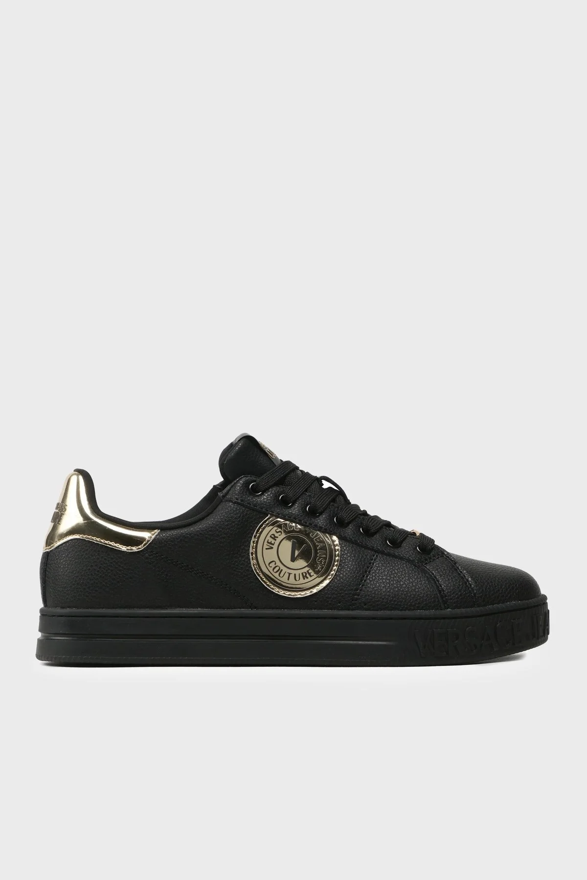 Versace Jeans Couture Logolu Deri Sneaker Erkek Ayakkabı 74YA3SK1 ZP258 G89 SİYAH-GOLD - 1