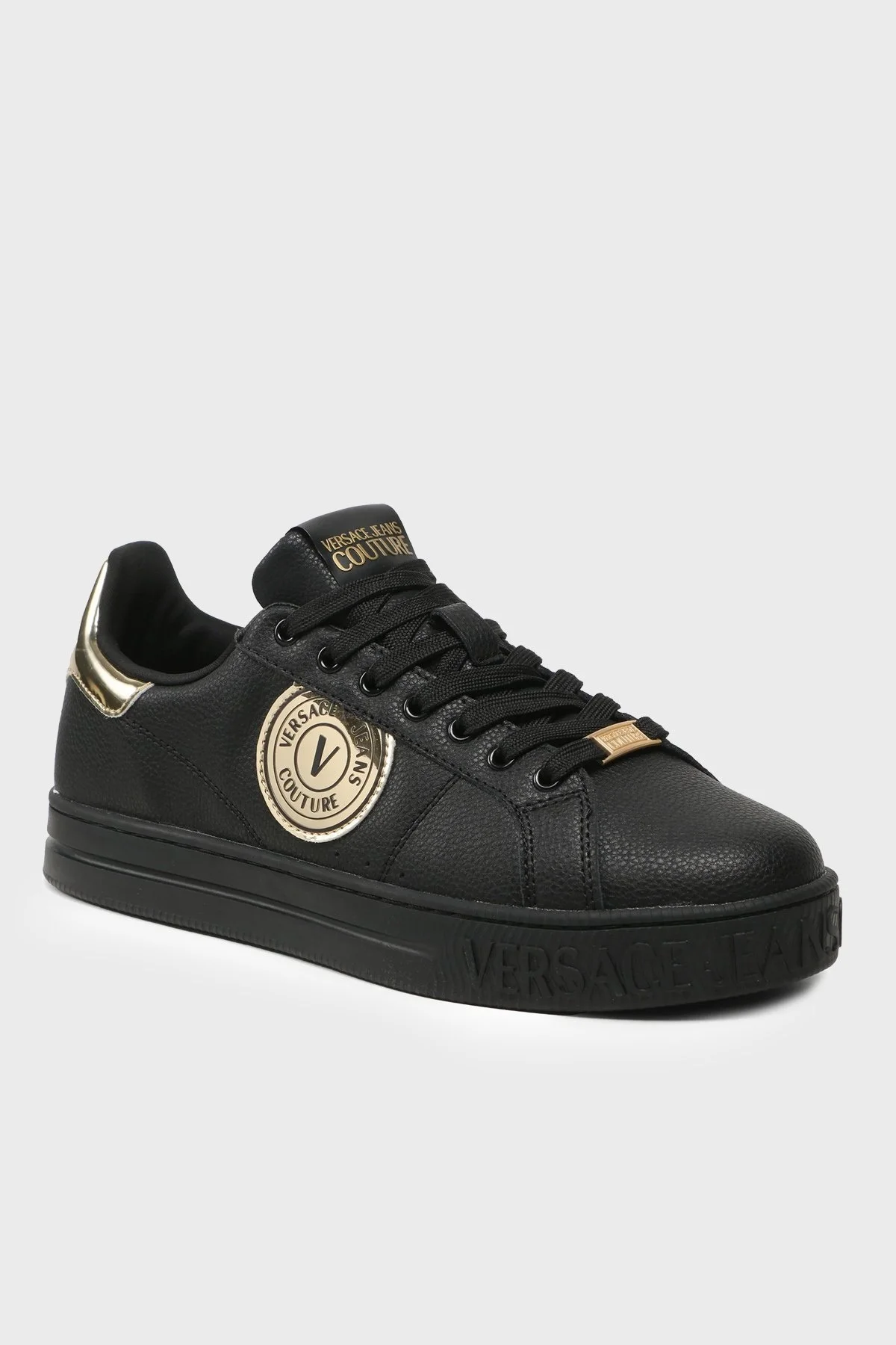 Versace Jeans Couture Logolu Deri Sneaker Erkek Ayakkabı 74YA3SK1 ZP258 G89 SİYAH-GOLD - 2