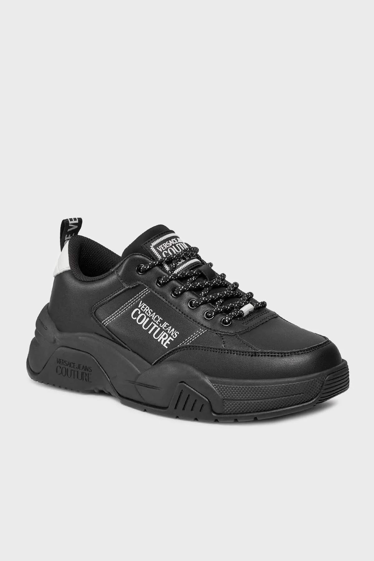 Versace Jeans Couture Logolu Deri Sneaker Erkek Ayakkabı 75YA3SF1 ZP326 899 SİYAH - 7