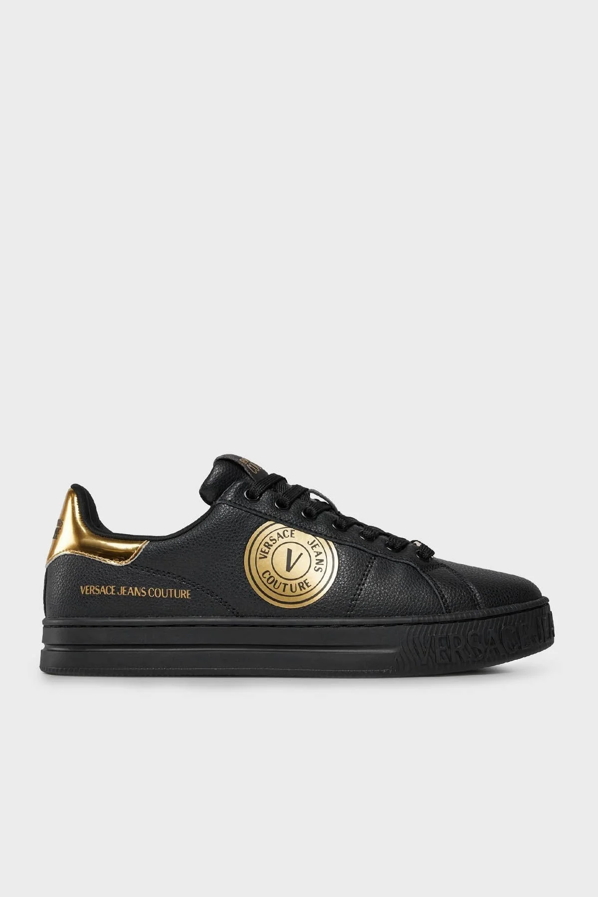 Versace Jeans Couture Logolu Deri Sneaker Erkek Ayakkabı 75YA3SK1 ZP332 G89 SİYAH-GOLD - 1