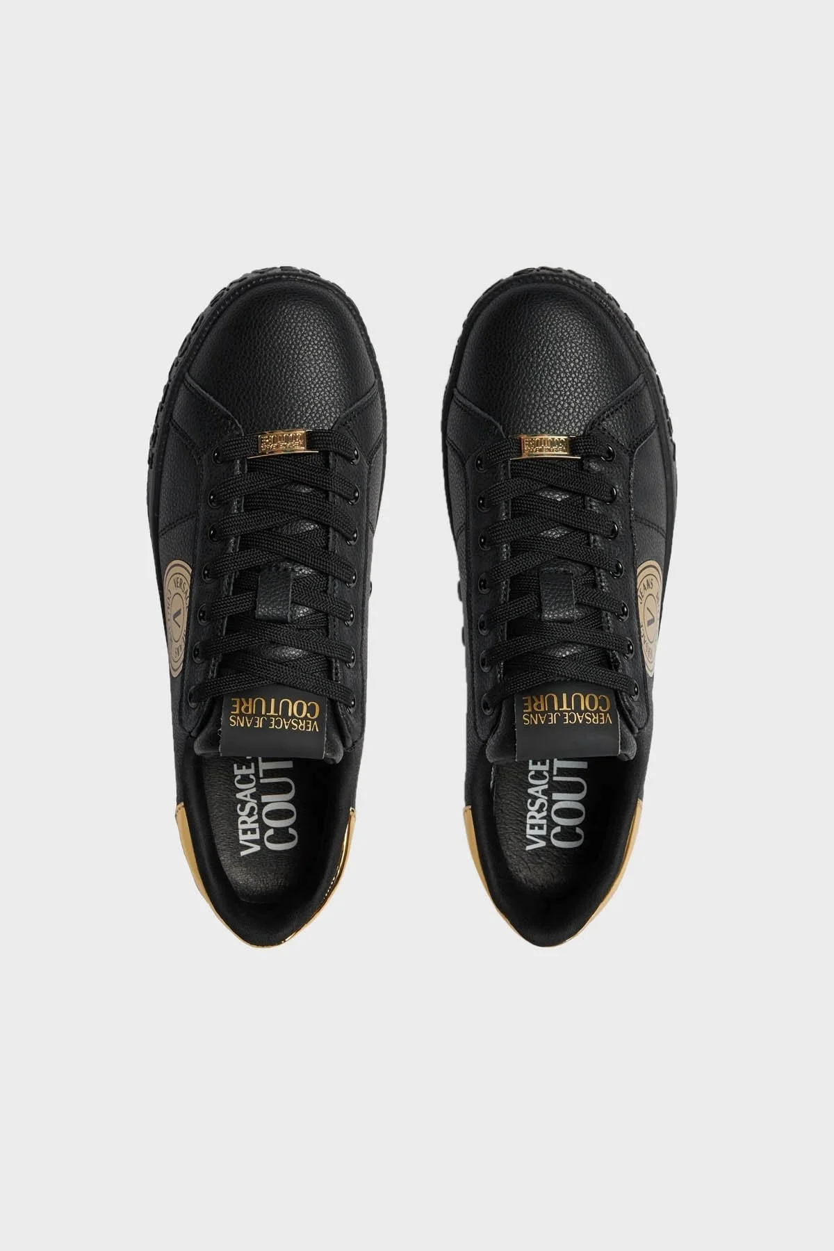 Versace Jeans Couture Logolu Deri Sneaker Erkek Ayakkabı 75YA3SK1 ZP332 G89 SİYAH-GOLD - 5