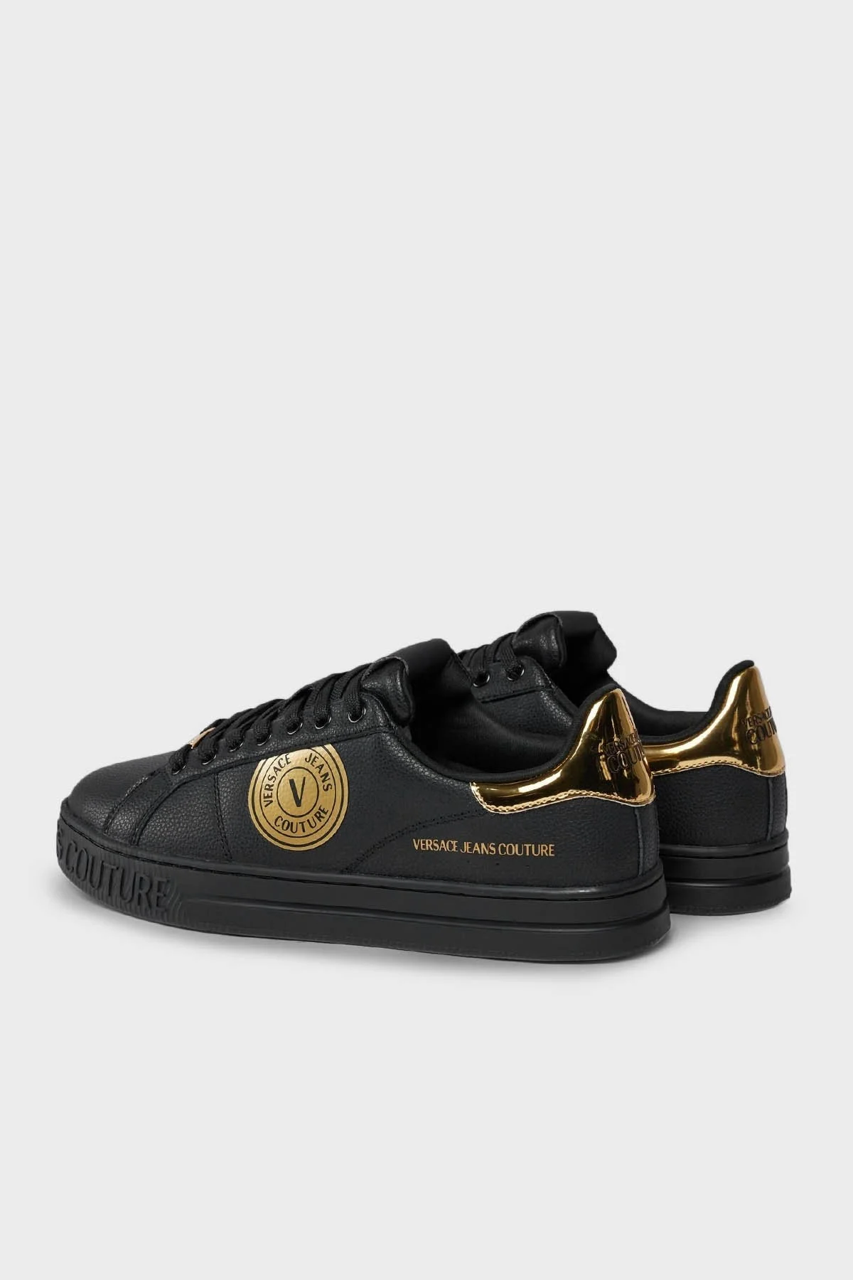 Versace Jeans Couture Logolu Deri Sneaker Erkek Ayakkabı 75YA3SK1 ZP332 G89 SİYAH-GOLD - 6