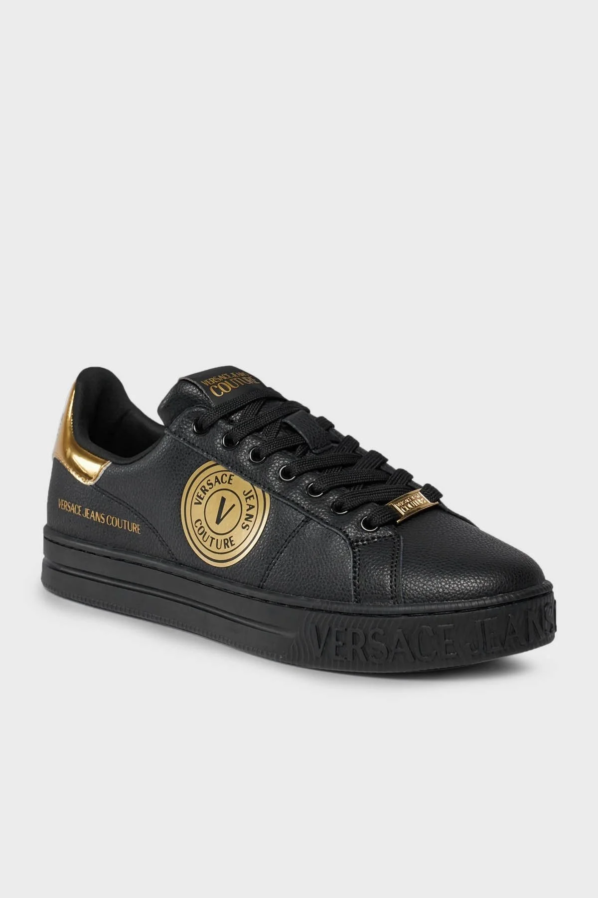 Versace Jeans Couture Logolu Deri Sneaker Erkek Ayakkabı 75YA3SK1 ZP332 G89 SİYAH-GOLD - 7