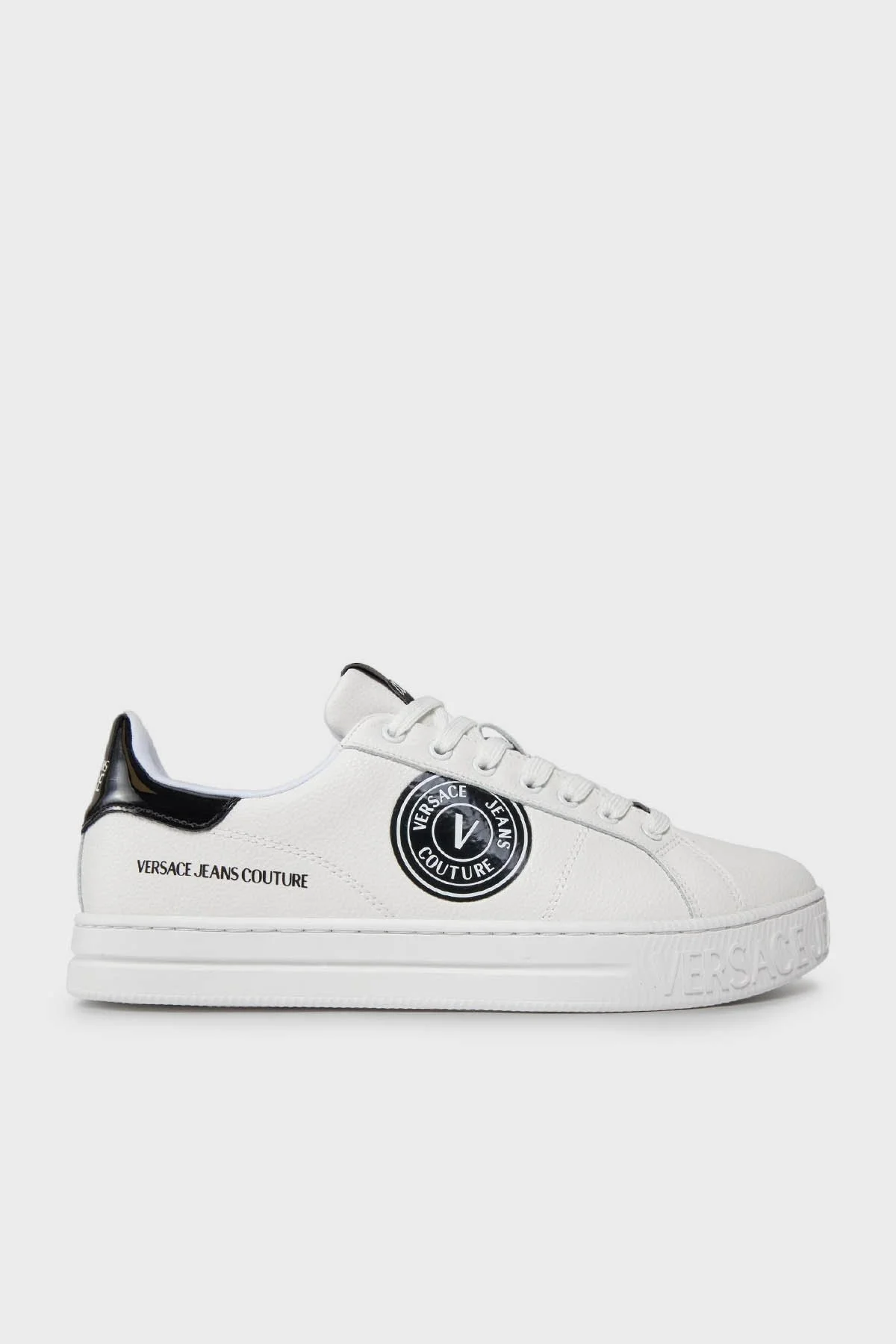 Versace Jeans Couture Logolu Deri Sneaker Erkek Ayakkabı 75YA3SK1 ZP332 L02 BEYAZ-SİYAH - 1