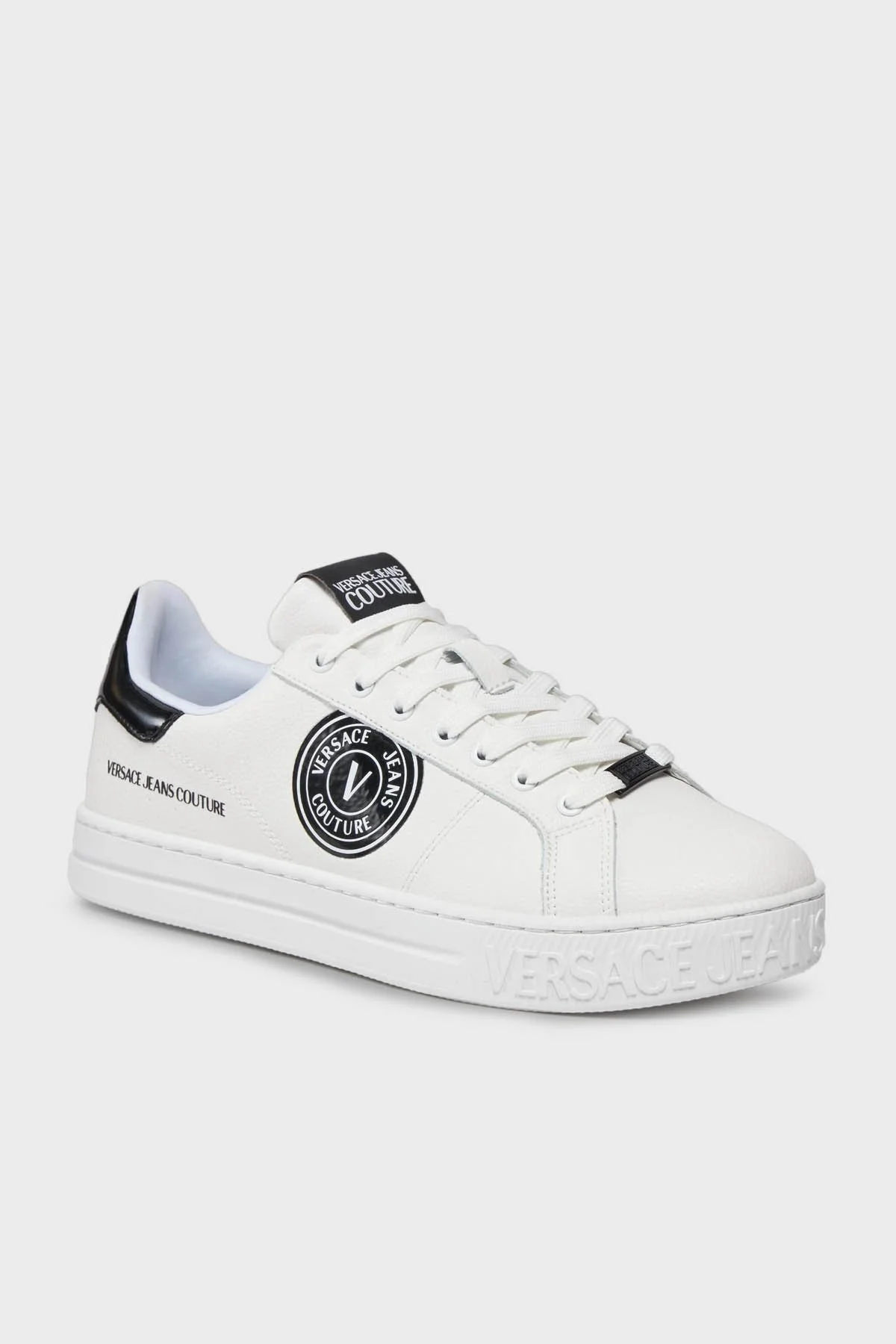 Versace Jeans Couture Logolu Deri Sneaker Erkek Ayakkabı 75YA3SK1 ZP332 L02 BEYAZ-SİYAH - 7