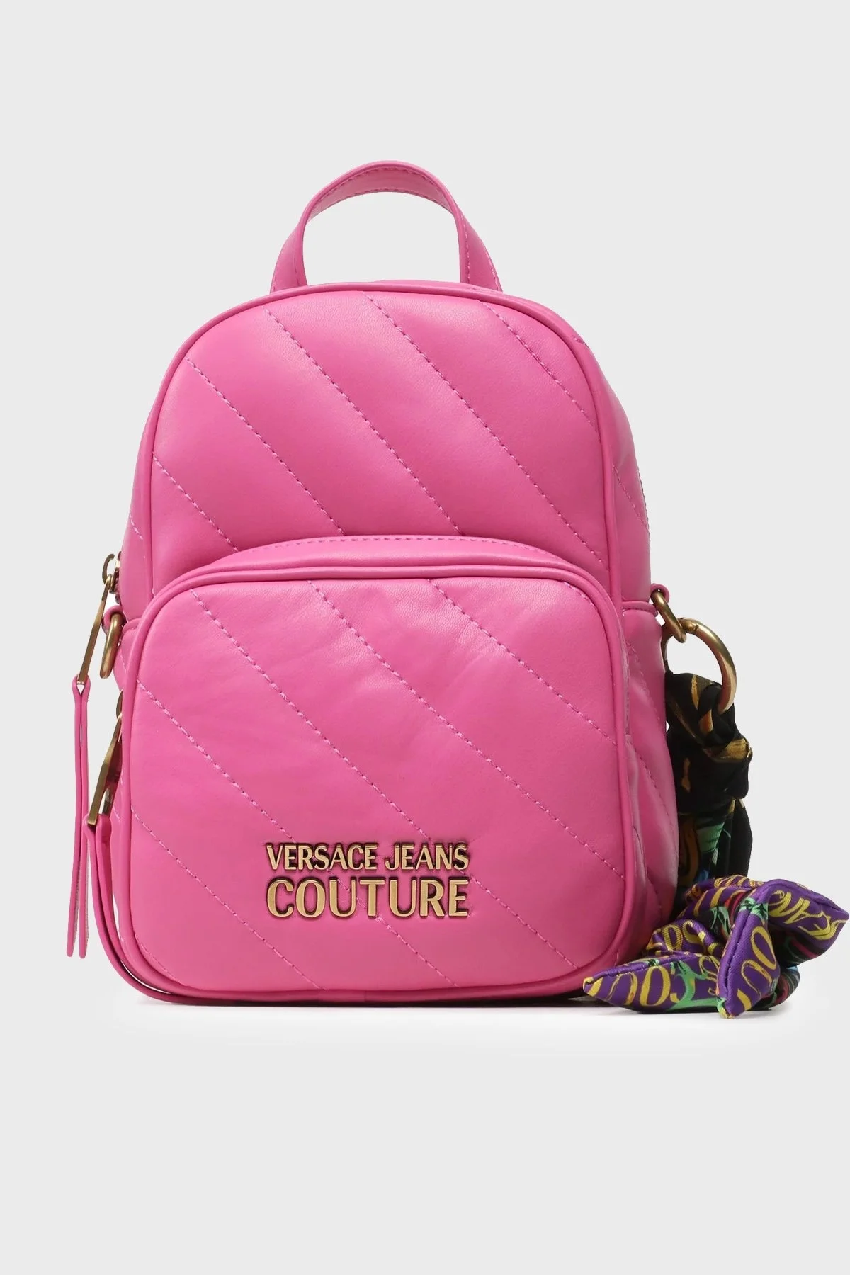 Versace Jeans Couture Logolu Fular Detaylı Kapitone Bayan Sırt Çantası 74VA4BAG ZS409 406 FUŞYA - 1
