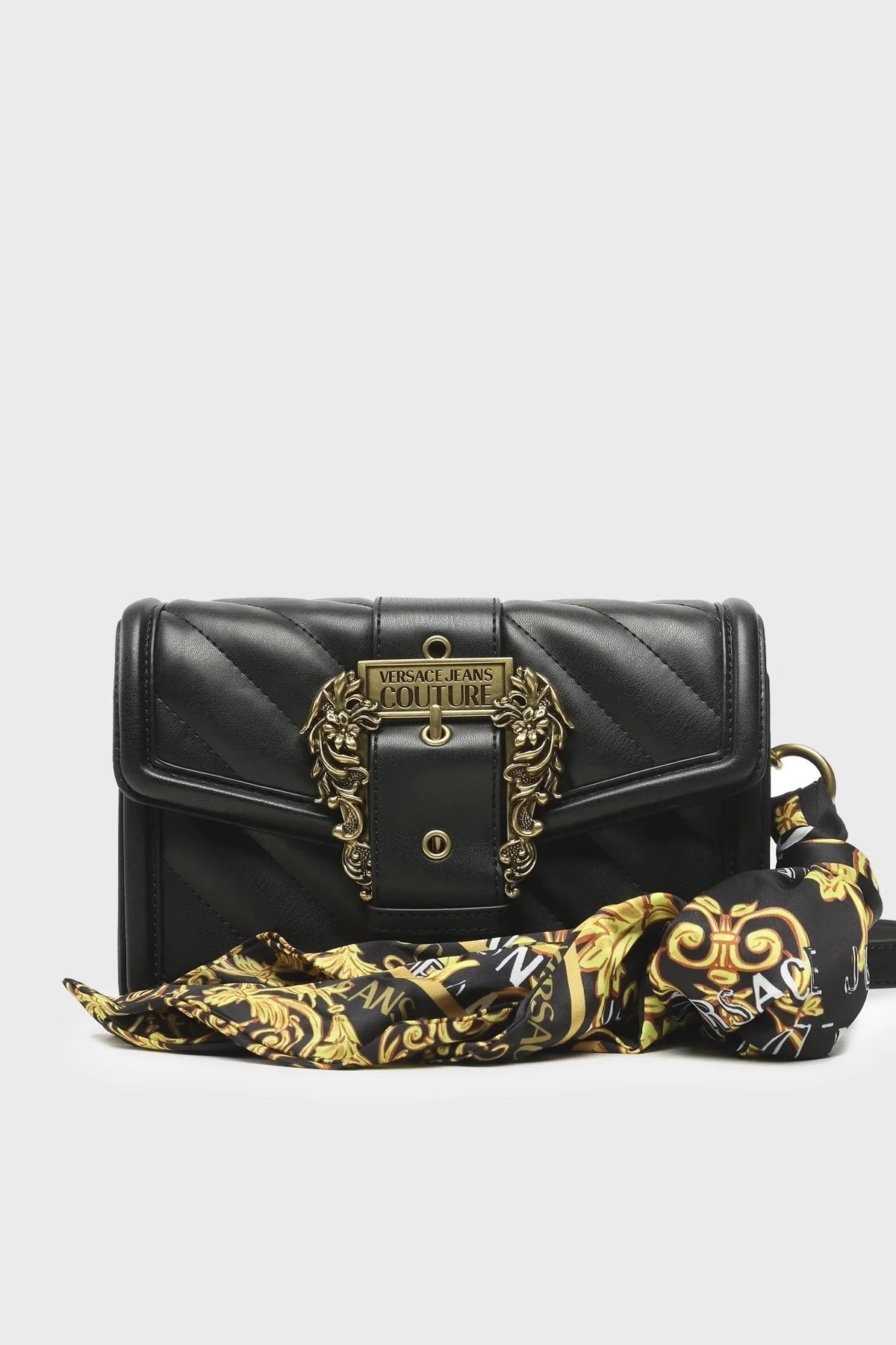 Versace Jeans Couture Logolu Fularlı Kapitoneli Bayan Çanta 74VA4BF1 ZS409 899 SİYAH - 1