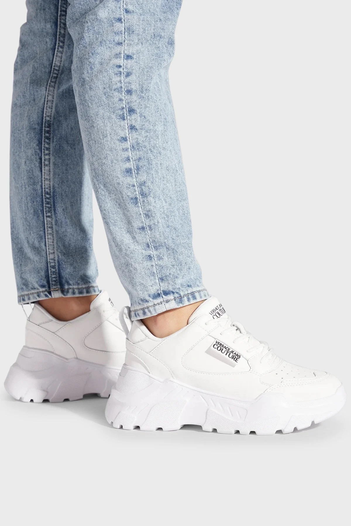 Versace Jeans Couture Logolu Hakiki Deri Sneaker Bayan Ayakkabı 75VA3SC2 ZP307 003 BEYAZ - 2