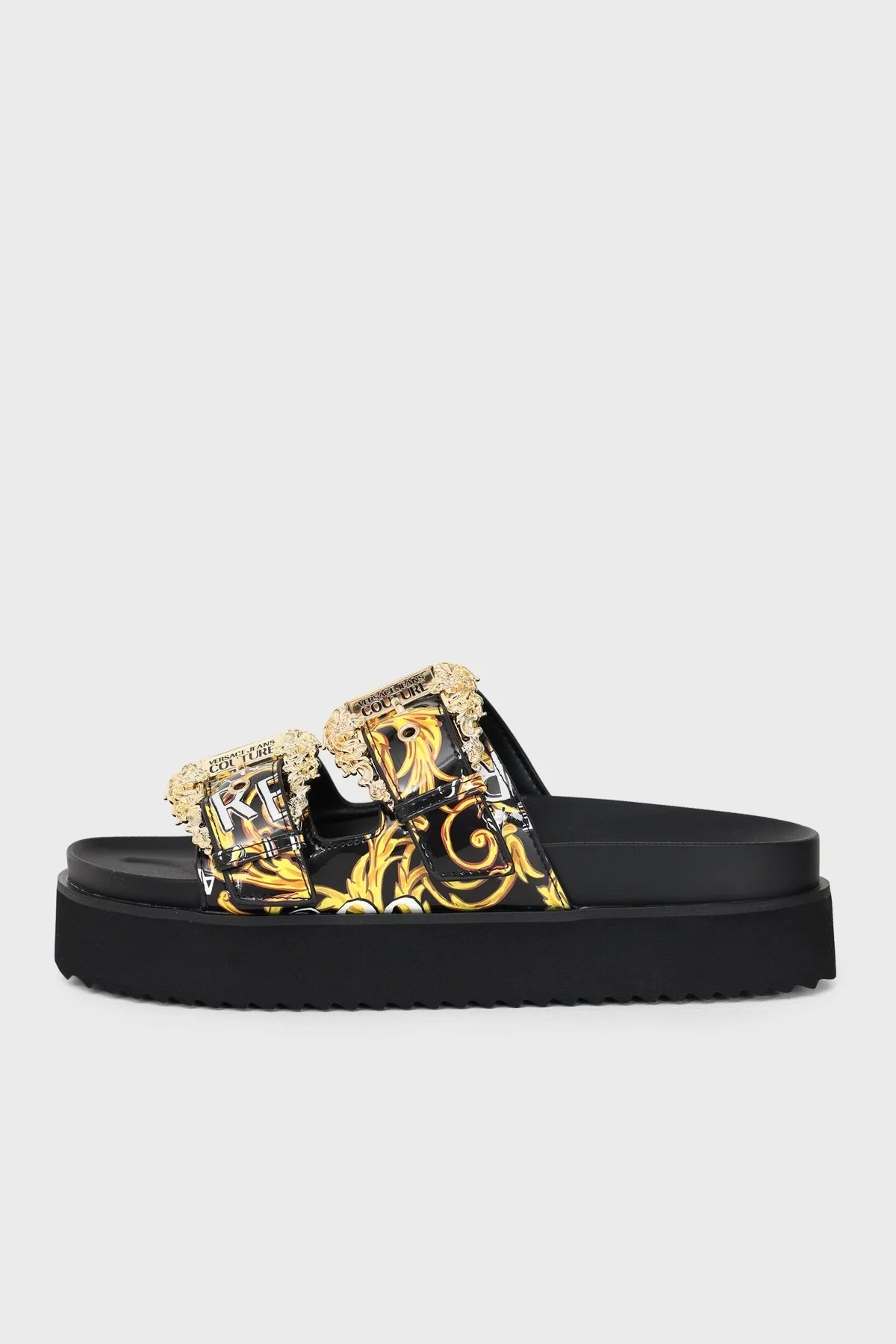 Versace Jeans Couture Logolu Kalın Tabanlı Bayan Terlik 74VA3SM1 ZS366 G89 SİYAH - 2