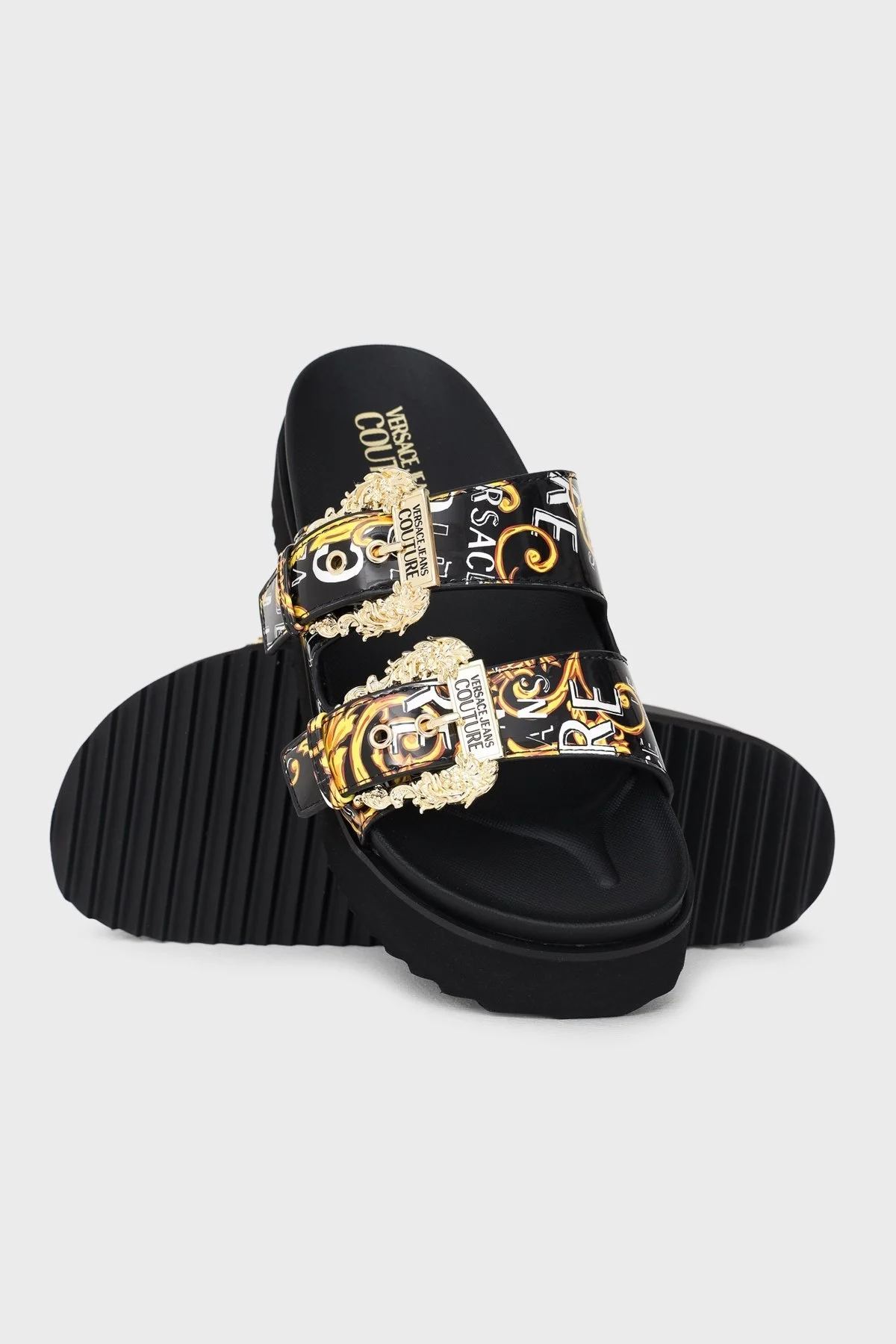 Versace Jeans Couture Logolu Kalın Tabanlı Bayan Terlik 74VA3SM1 ZS366 G89 SİYAH - 4