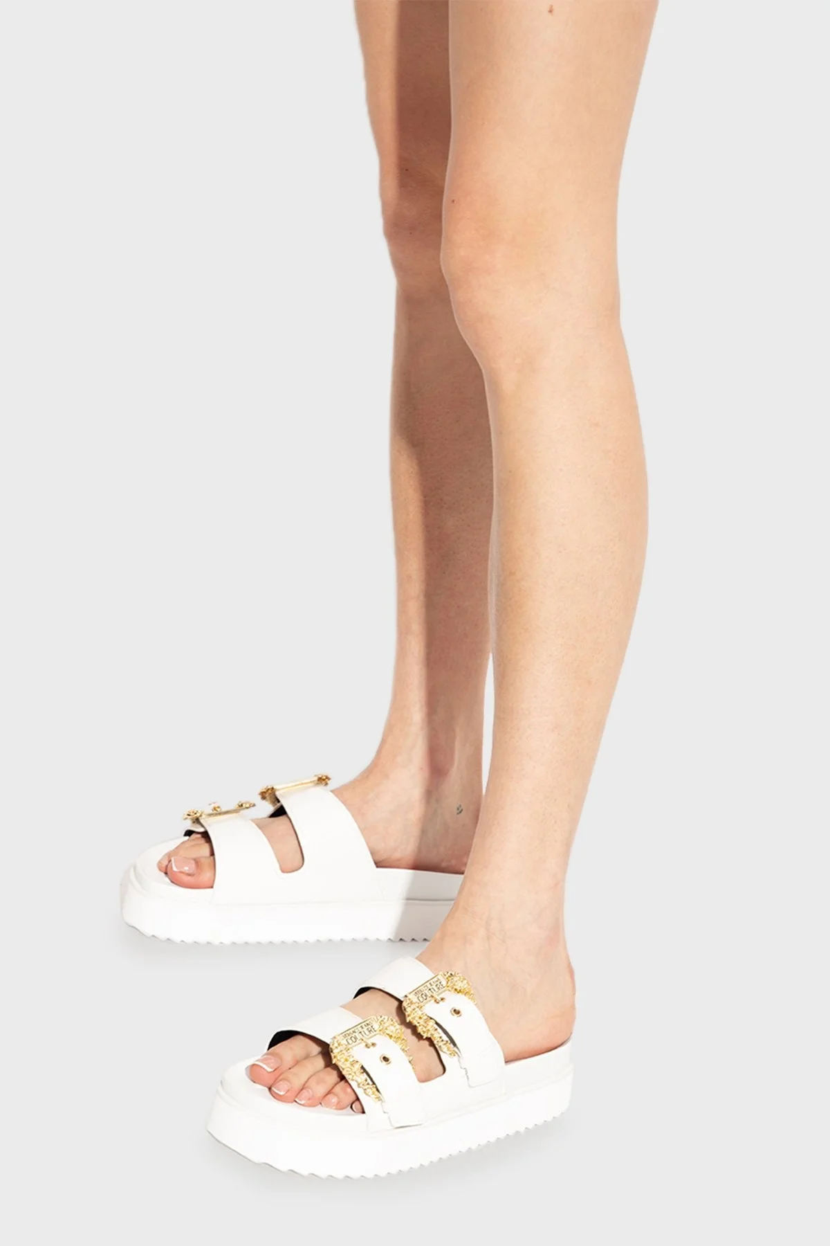 Versace Jeans Couture Logolu Kalın Tabanlı Bayan Terlik 74VA3SM1 ZS539 003 BEYAZ - 2