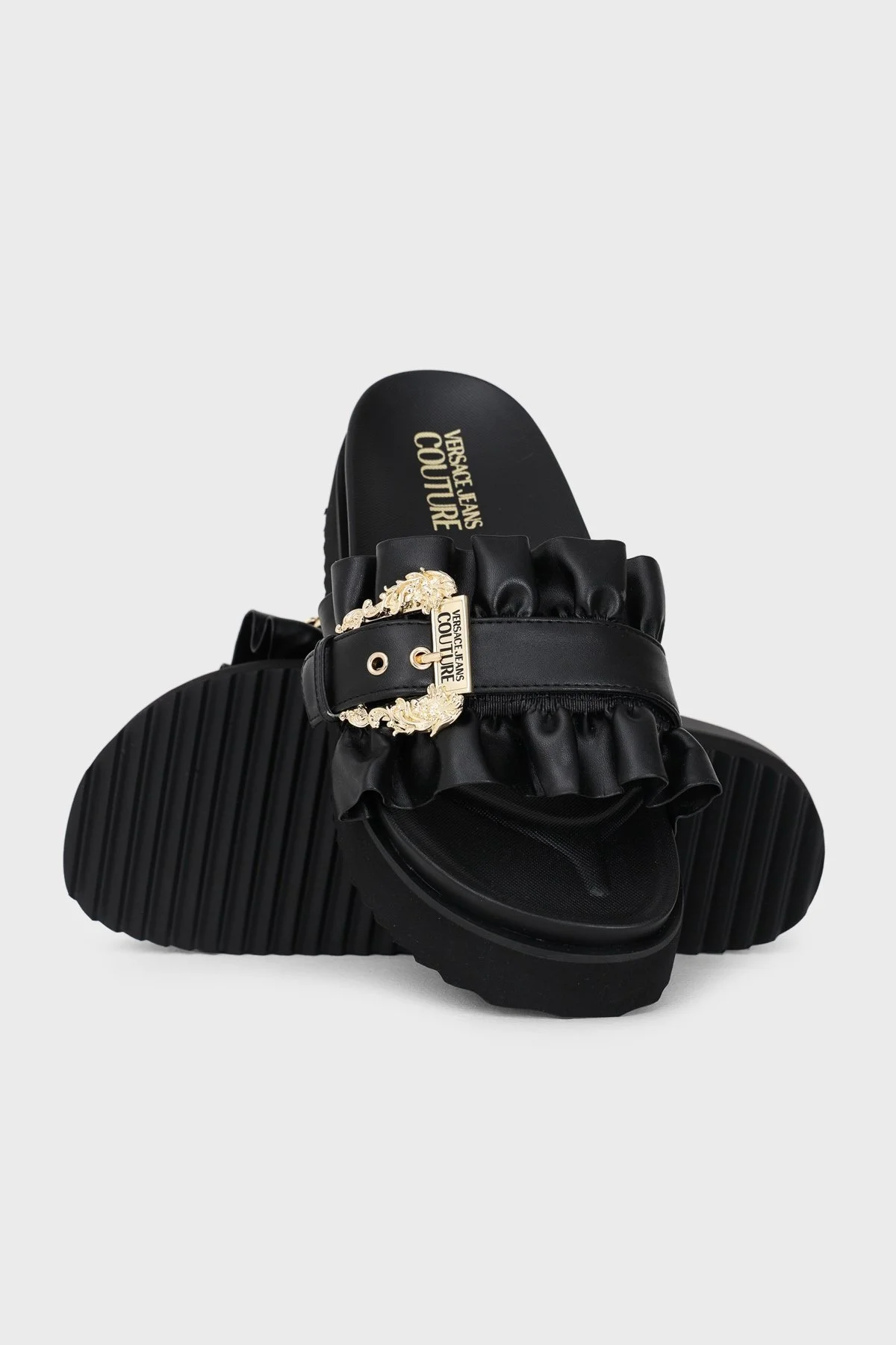 Versace Jeans Couture Logolu Kalın Tabanlı Bayan Terlik 74VA3SM5 71570 899 SİYAH - 4