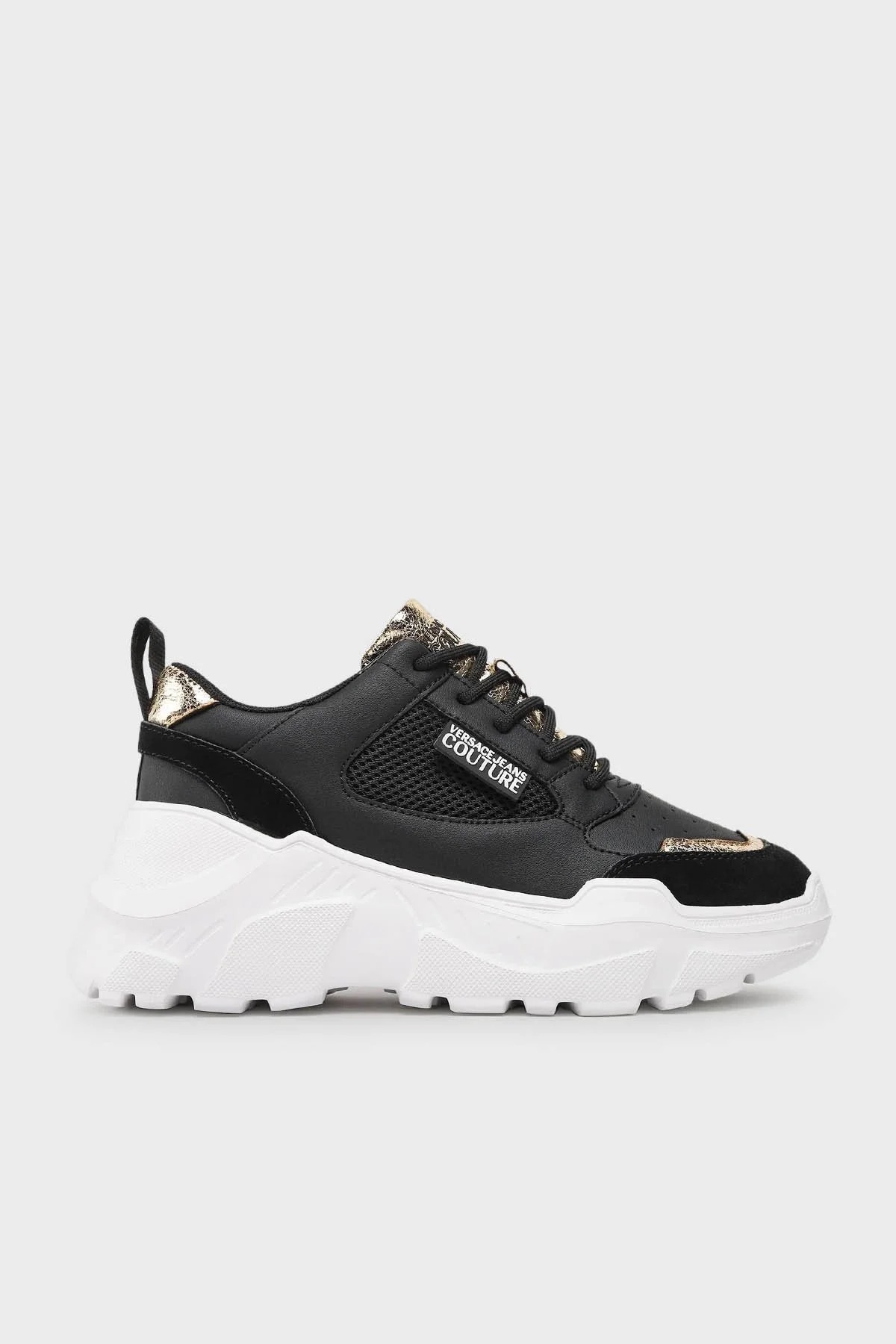 Versace Jeans Couture Logolu Kalın Tabanlı Deri Sneaker Bayan Ayakkabı 74VA3SC2 ZP230 G89 SİYAH - 1