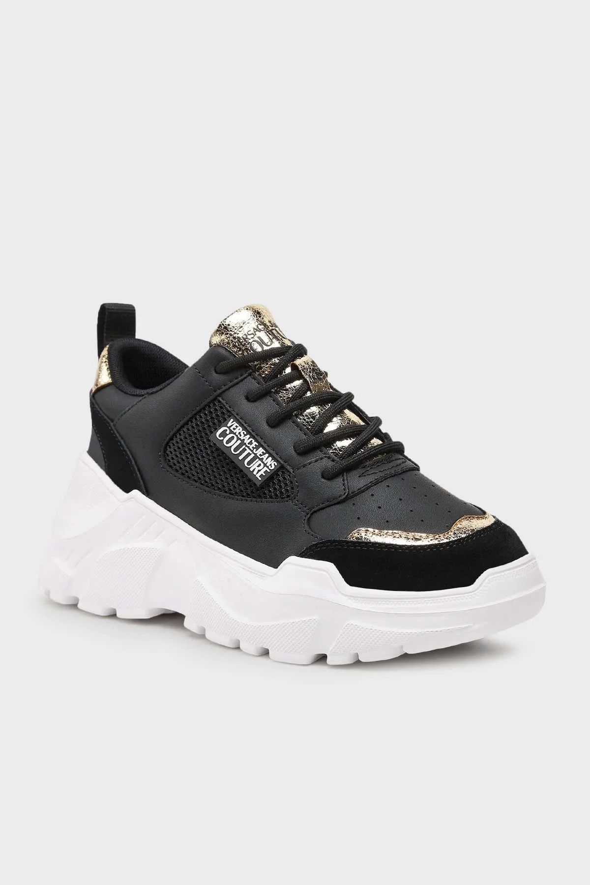 Versace Jeans Couture Logolu Kalın Tabanlı Deri Sneaker Bayan Ayakkabı 74VA3SC2 ZP230 G89 SİYAH - 2