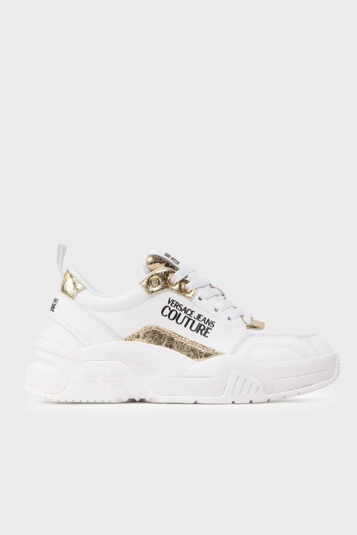 Versace Jeans Couture Logolu Kalın Tabanlı Deri Sneaker Bayan Ayakkabı 74VA3SF4 ZP267 G03 BEYAZ-GOLD - 1