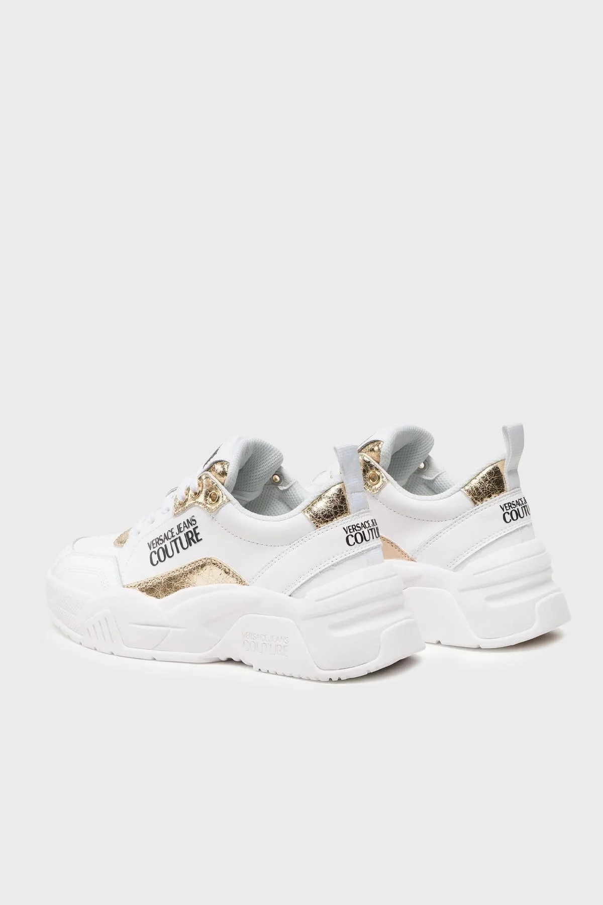 Versace Jeans Couture Logolu Kalın Tabanlı Deri Sneaker Bayan Ayakkabı 74VA3SF4 ZP267 G03 BEYAZ-GOLD - 3