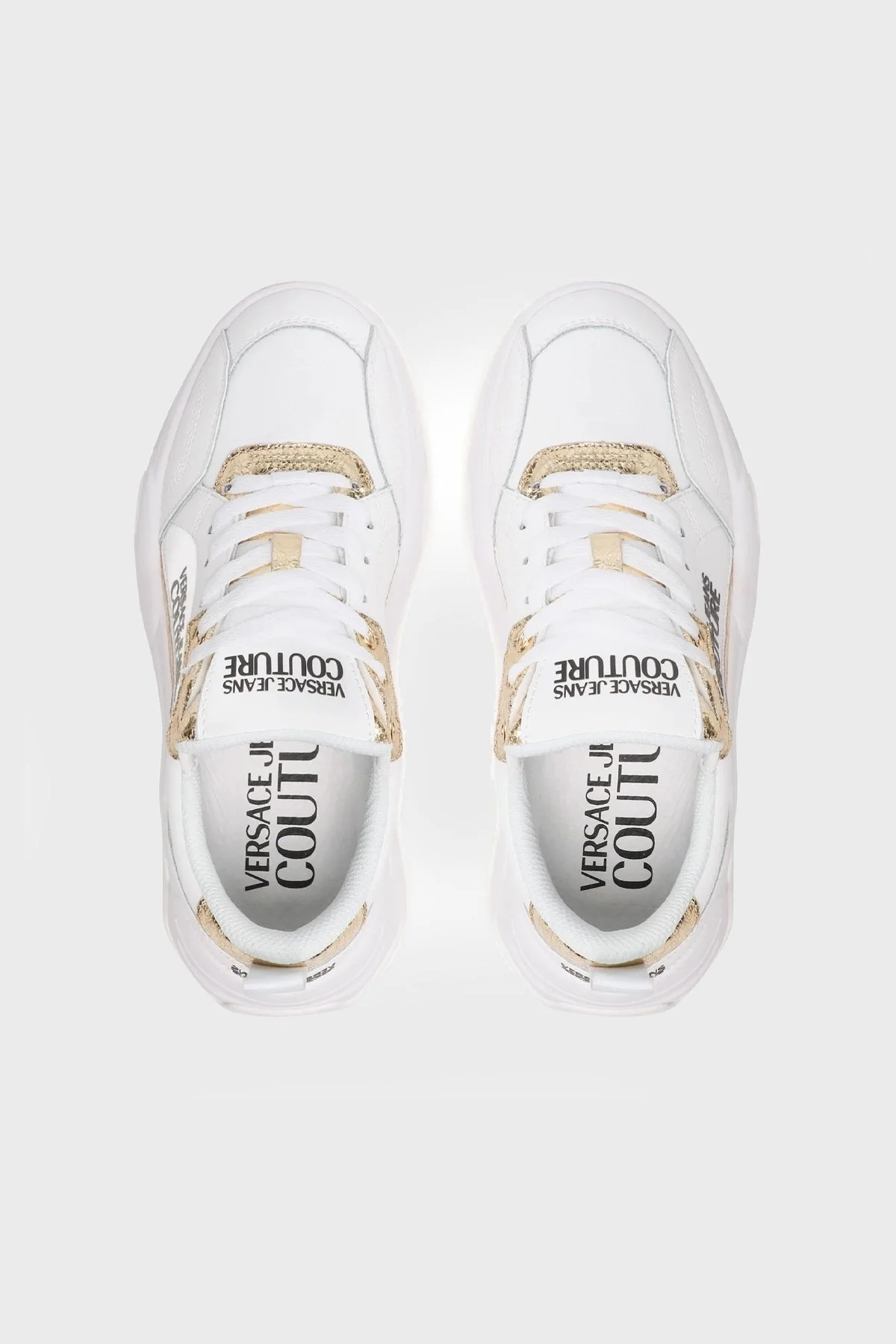 Versace Jeans Couture Logolu Kalın Tabanlı Deri Sneaker Bayan Ayakkabı 74VA3SF4 ZP267 G03 BEYAZ-GOLD - 5