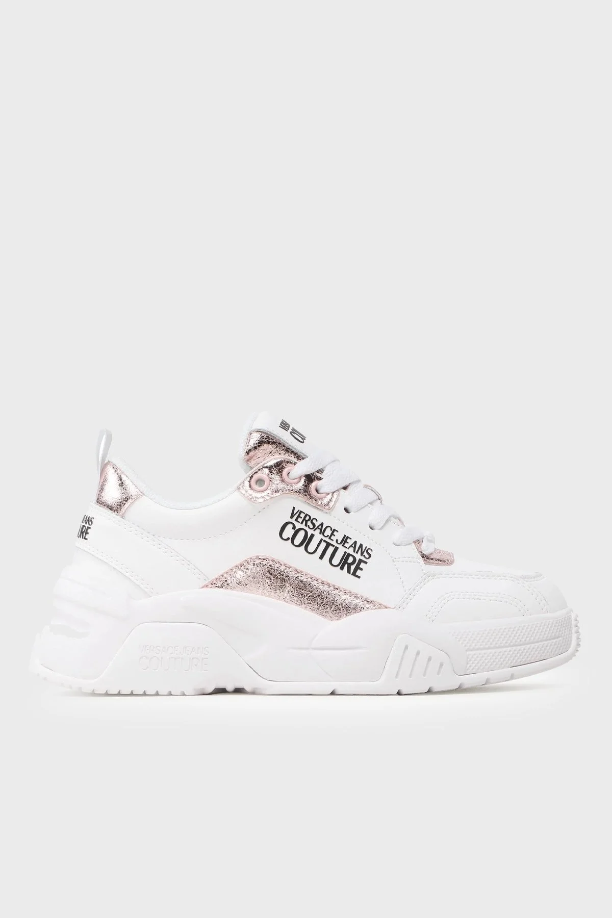 Versace Jeans Couture Logolu Kalın Tabanlı Deri Sneaker Bayan Ayakkabı 74VA3SF4 ZP267 PX7 BEYAZ-PEMBE - 1