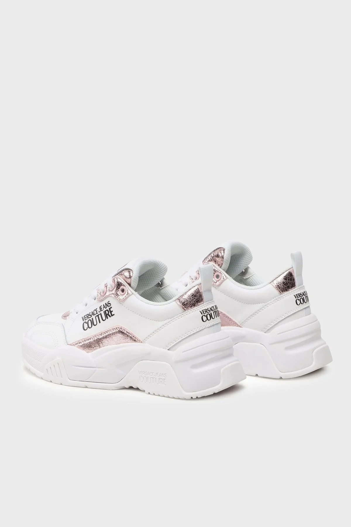 Versace Jeans Couture Logolu Kalın Tabanlı Deri Sneaker Bayan Ayakkabı 74VA3SF4 ZP267 PX7 BEYAZ-PEMBE - 3