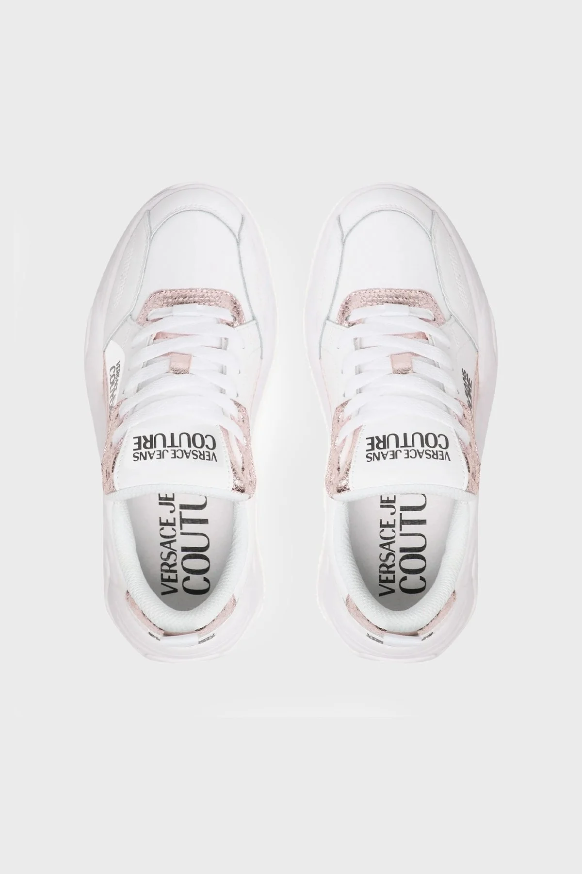 Versace Jeans Couture Logolu Kalın Tabanlı Deri Sneaker Bayan Ayakkabı 74VA3SF4 ZP267 PX7 BEYAZ-PEMBE - 5