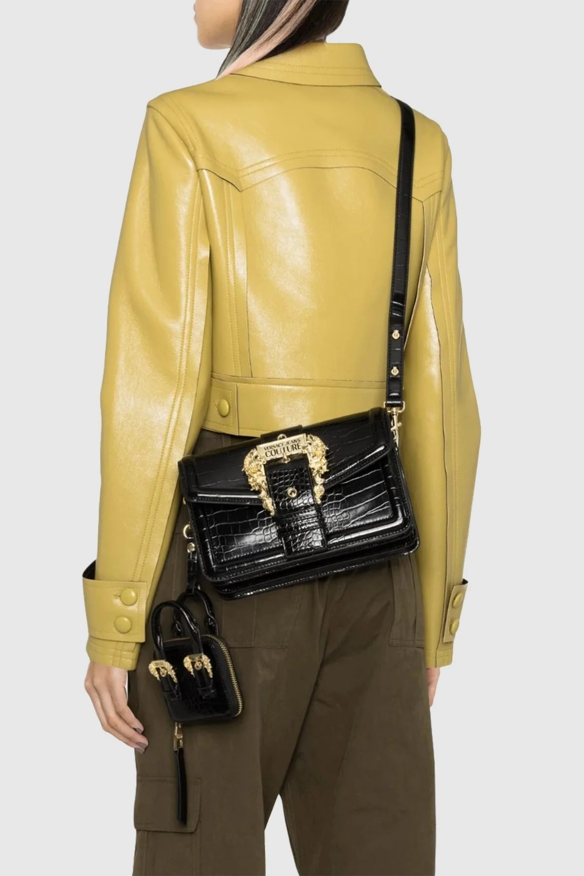 Versace Jeans Couture Logolu Mini Cüzdanlı Çıkarılabilir Omuz Askılı Bayan Çanta 74VA4BF1 ZS578 899 SİYAH - 2