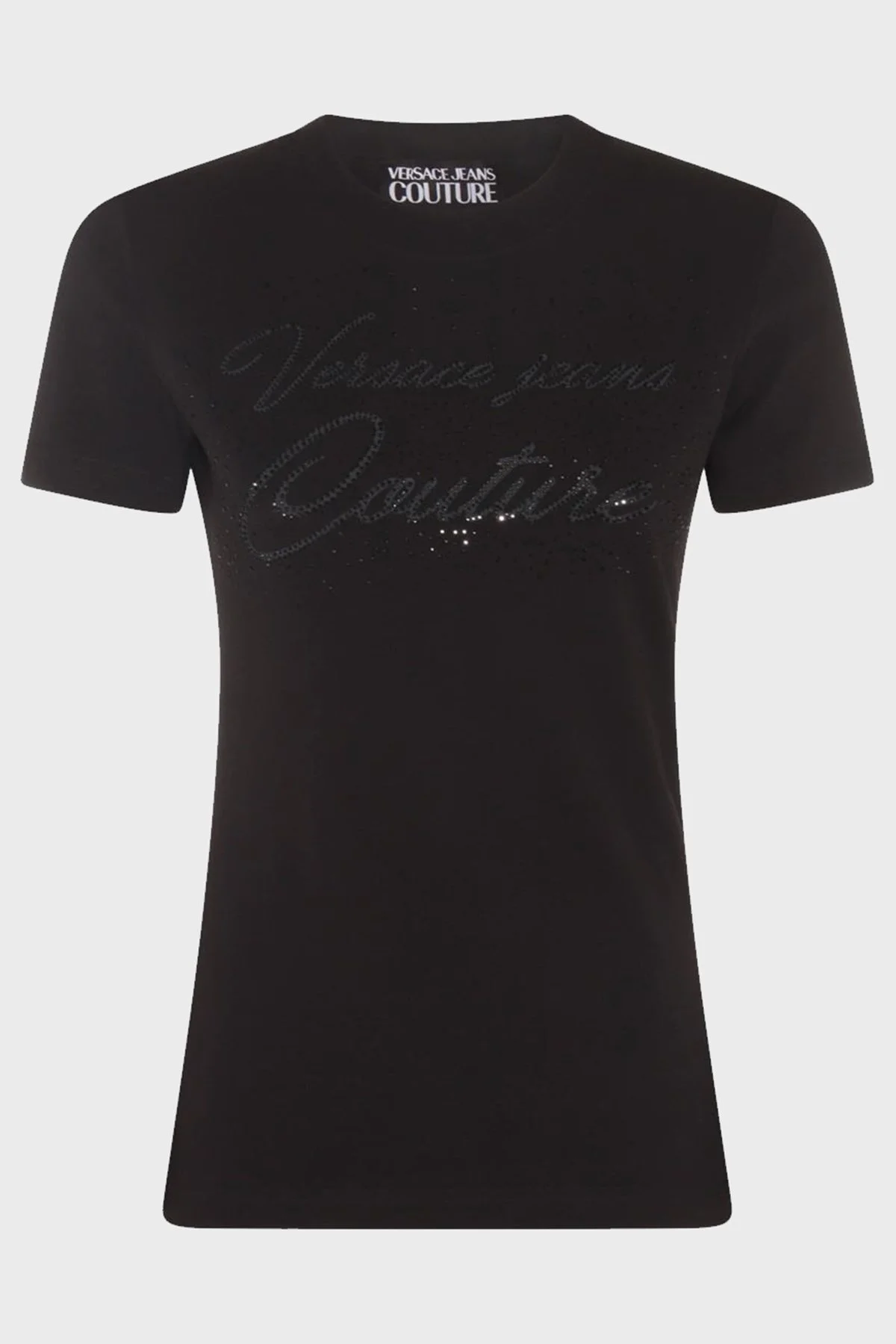 Versace Jeans Couture Logolu Pamuklu Bisiklet Yaka Slim Fit Bayan T Shirt 76HAH6A8 J0020 899 SİYAH - 1