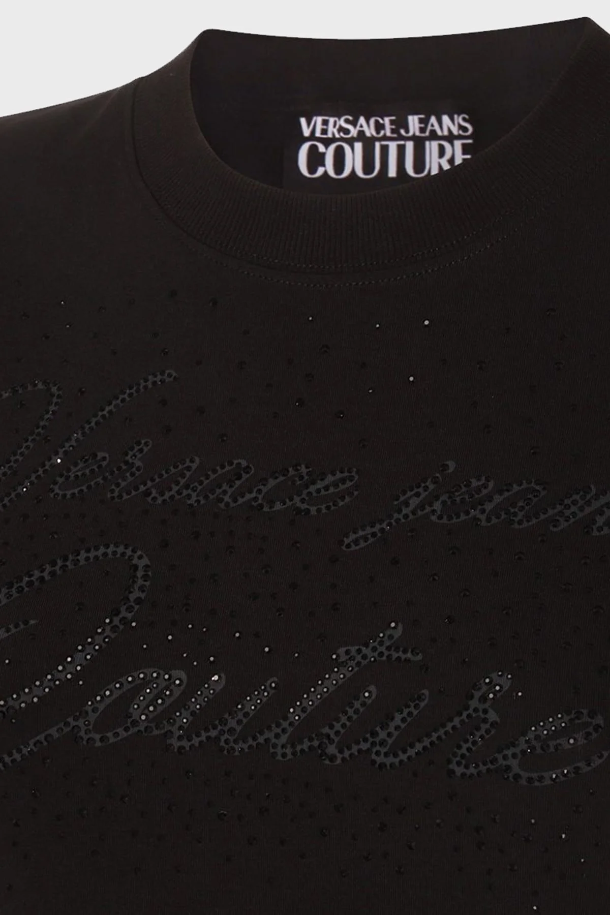 Versace Jeans Couture Logolu Pamuklu Bisiklet Yaka Slim Fit Bayan T Shirt 76HAH6A8 J0020 899 SİYAH - 3
