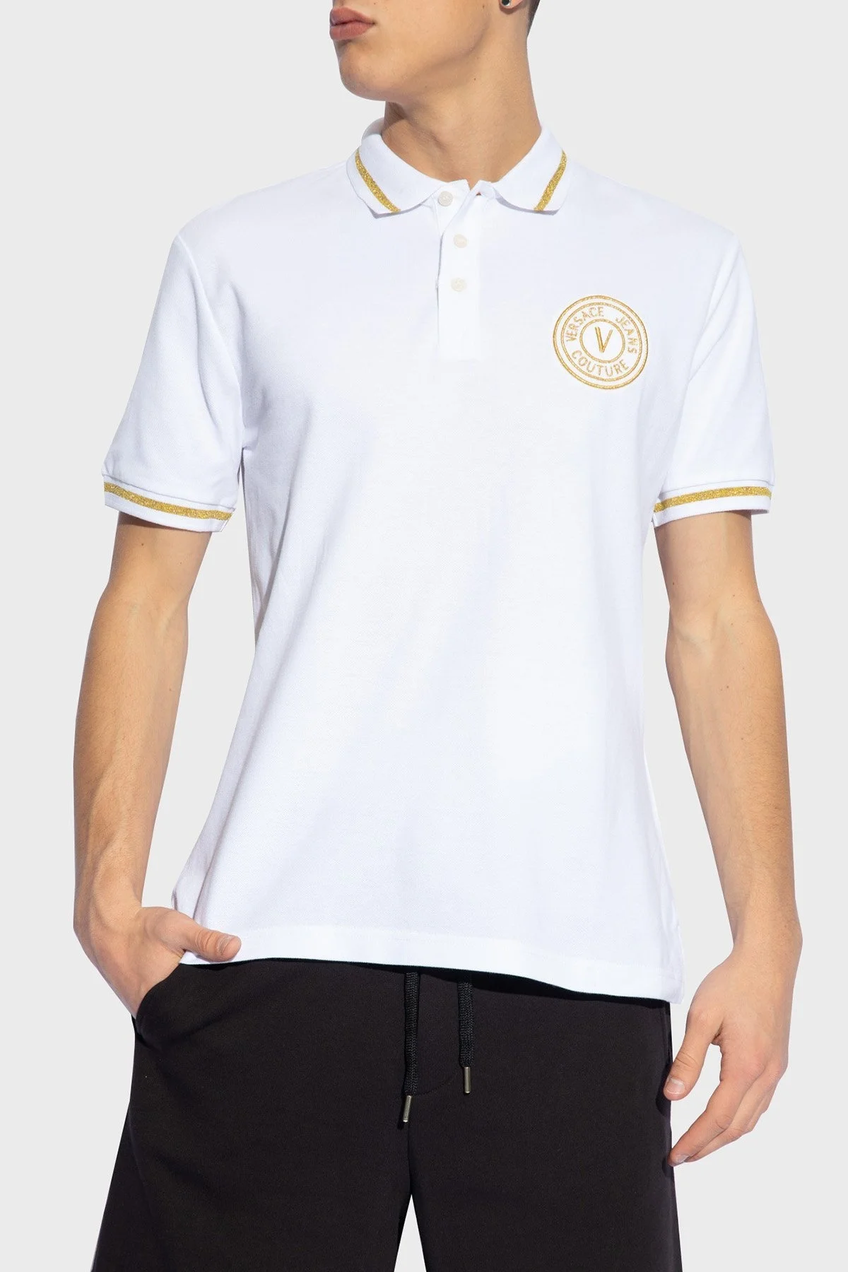 Versace Jeans Couture Logolu Pamuklu Regular Fit Erkek Polo Yaka T Shirt 76GAGT02 CJ01T G03 BEYAZ - 1