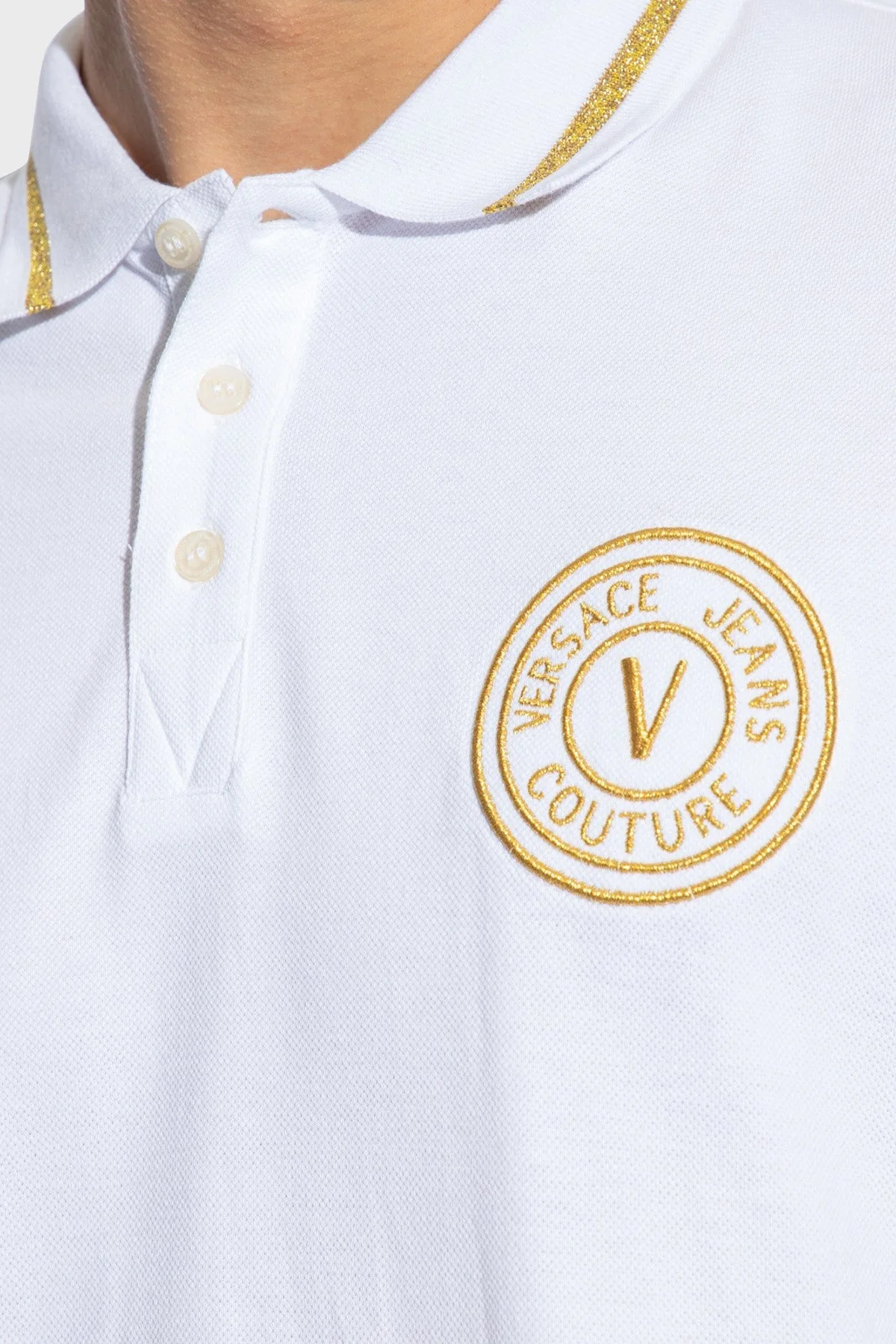Versace Jeans Couture Logolu Pamuklu Regular Fit Erkek Polo Yaka T Shirt 76GAGT02 CJ01T G03 BEYAZ - 3
