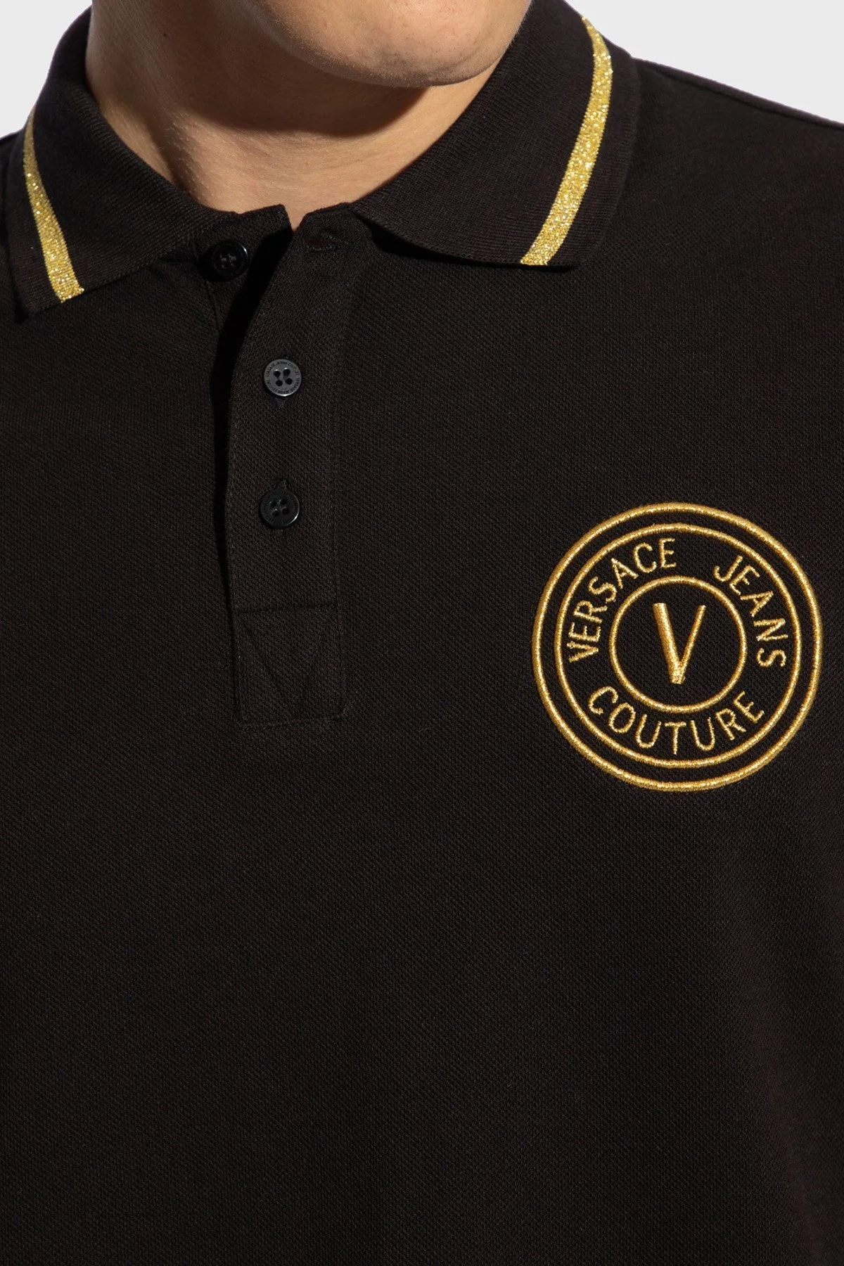Versace Jeans Couture Logolu Pamuklu Regular Fit Erkek Polo Yaka T Shirt 76GAGT02 CJ01T G89 SİYAH - 4