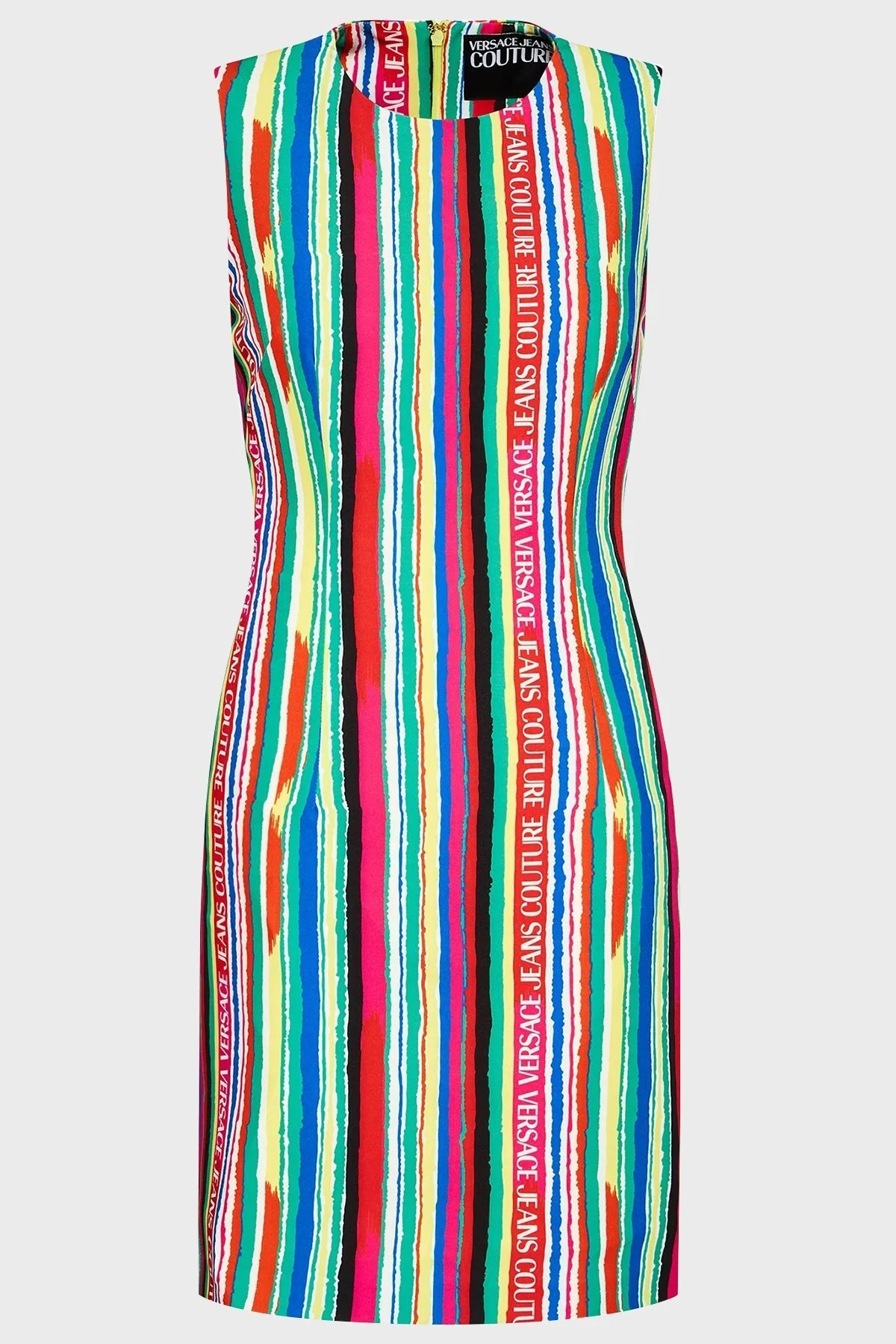 Versace Jeans Couture logolu Regular Fit Bisiklet Yaka Çizgili Bayan Elbise 71HAO901 NS022 MC2 MAVİ-KIRMIZI - 5