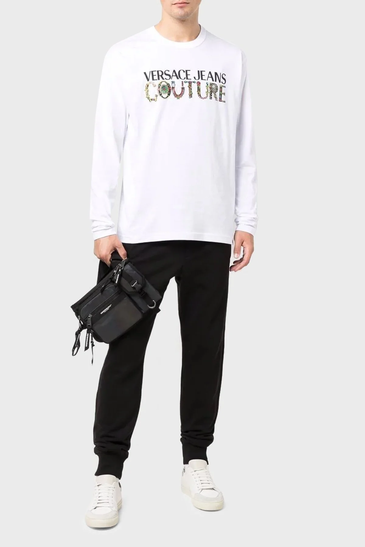 Versace Jeans Couture Logolu Regular Fit Bisiklet Yaka Pamuklu Uzun Kollu Erkek T Shirt 71GAHF06 CJ00F 003 BEYAZ - 2