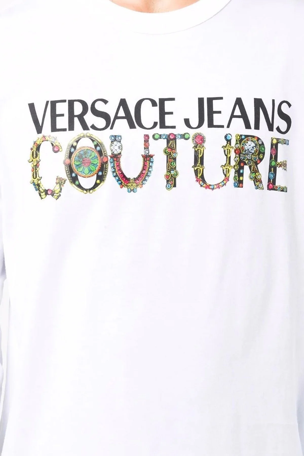 Versace Jeans Couture Logolu Regular Fit Bisiklet Yaka Pamuklu Uzun Kollu Erkek T Shirt 71GAHF06 CJ00F 003 BEYAZ - 3