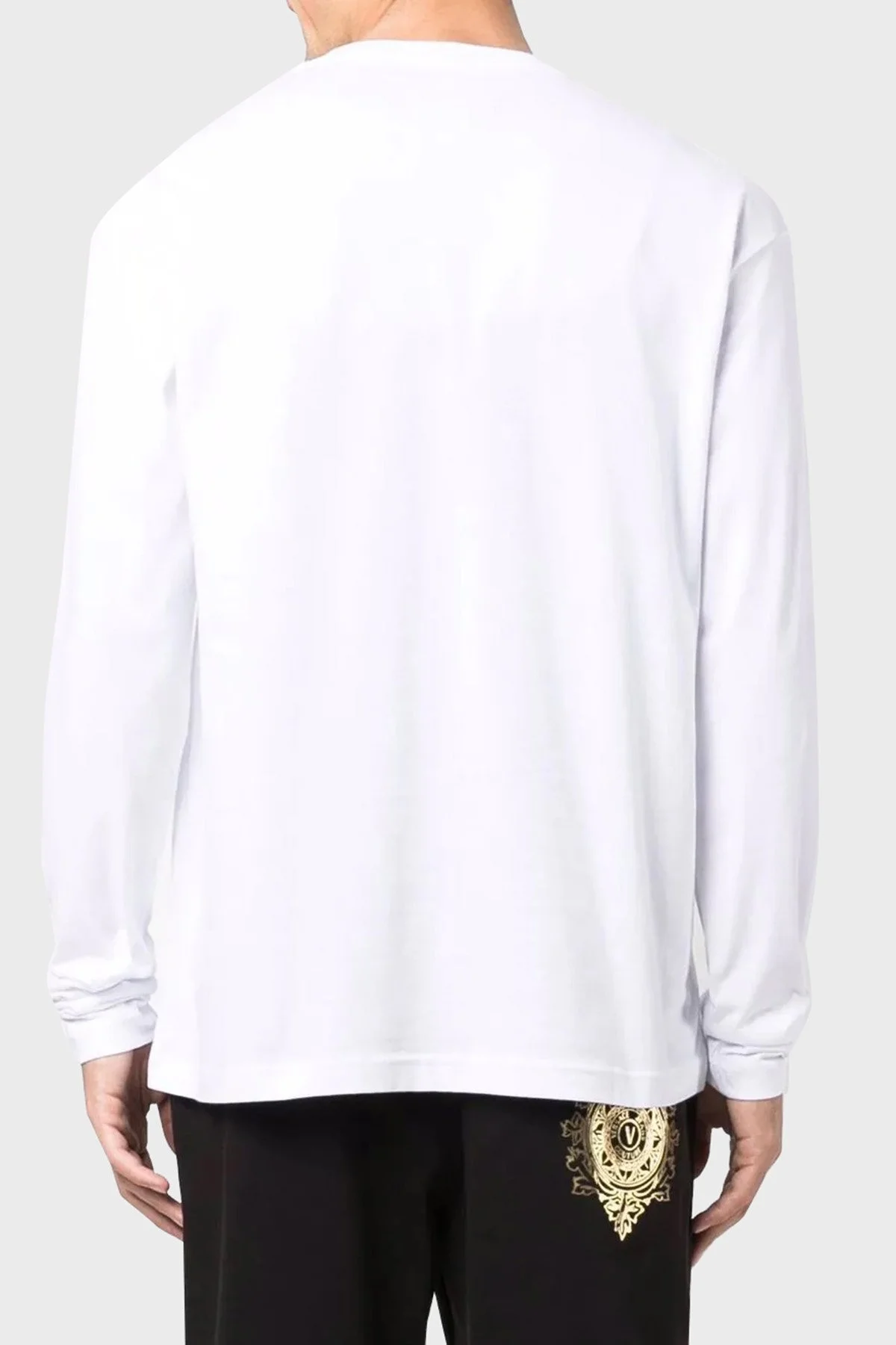 Versace Jeans Couture Logolu Regular Fit Bisiklet Yaka Pamuklu Uzun Kollu Erkek T Shirt 71GAHF06 CJ00F 003 BEYAZ - 4