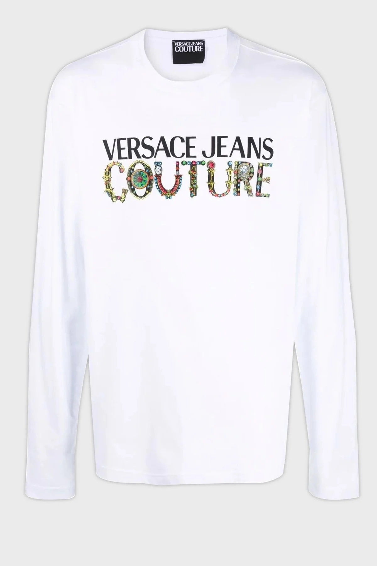 Versace Jeans Couture Logolu Regular Fit Bisiklet Yaka Pamuklu Uzun Kollu Erkek T Shirt 71GAHF06 CJ00F 003 BEYAZ - 5