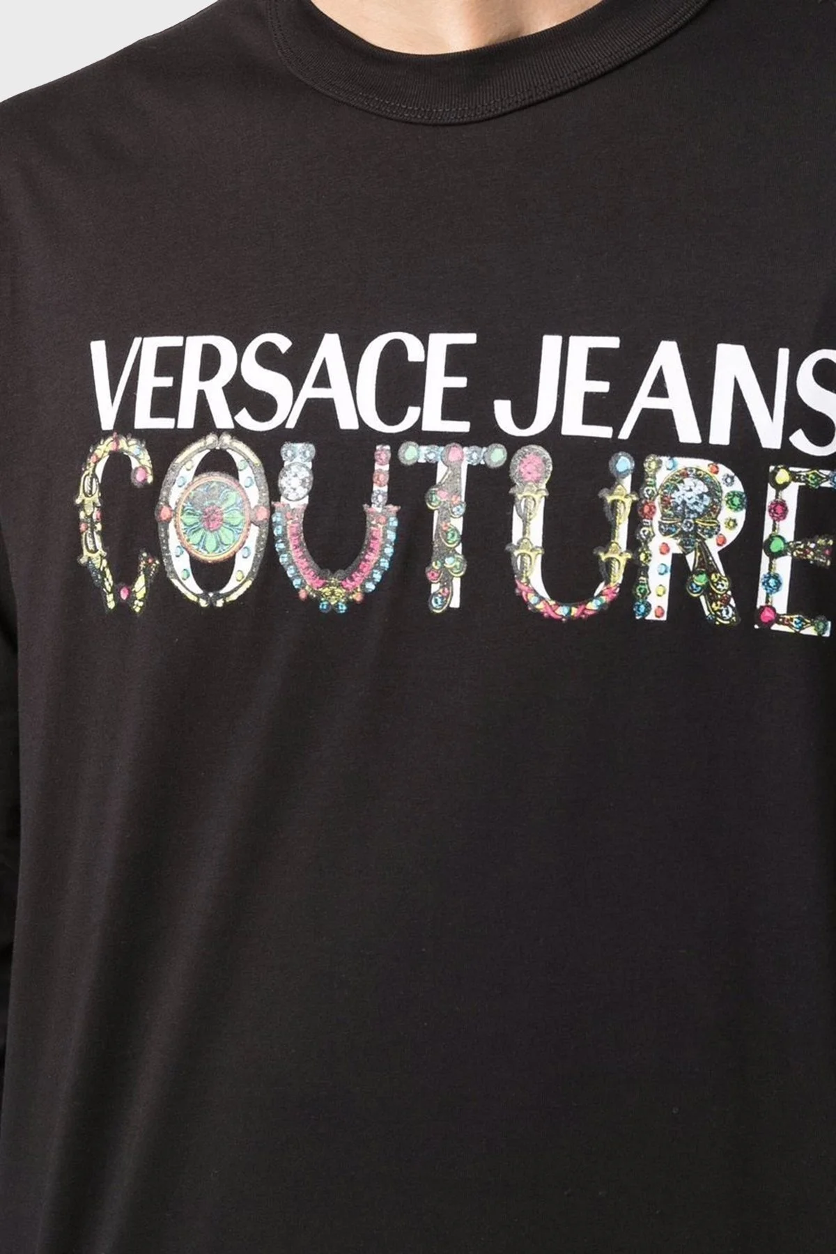 Versace Jeans Couture Logolu Regular Fit Bisiklet Yaka Pamuklu Uzun Kollu Erkek T Shirt 71GAHF06 CJ00F 899 SİYAH - 3