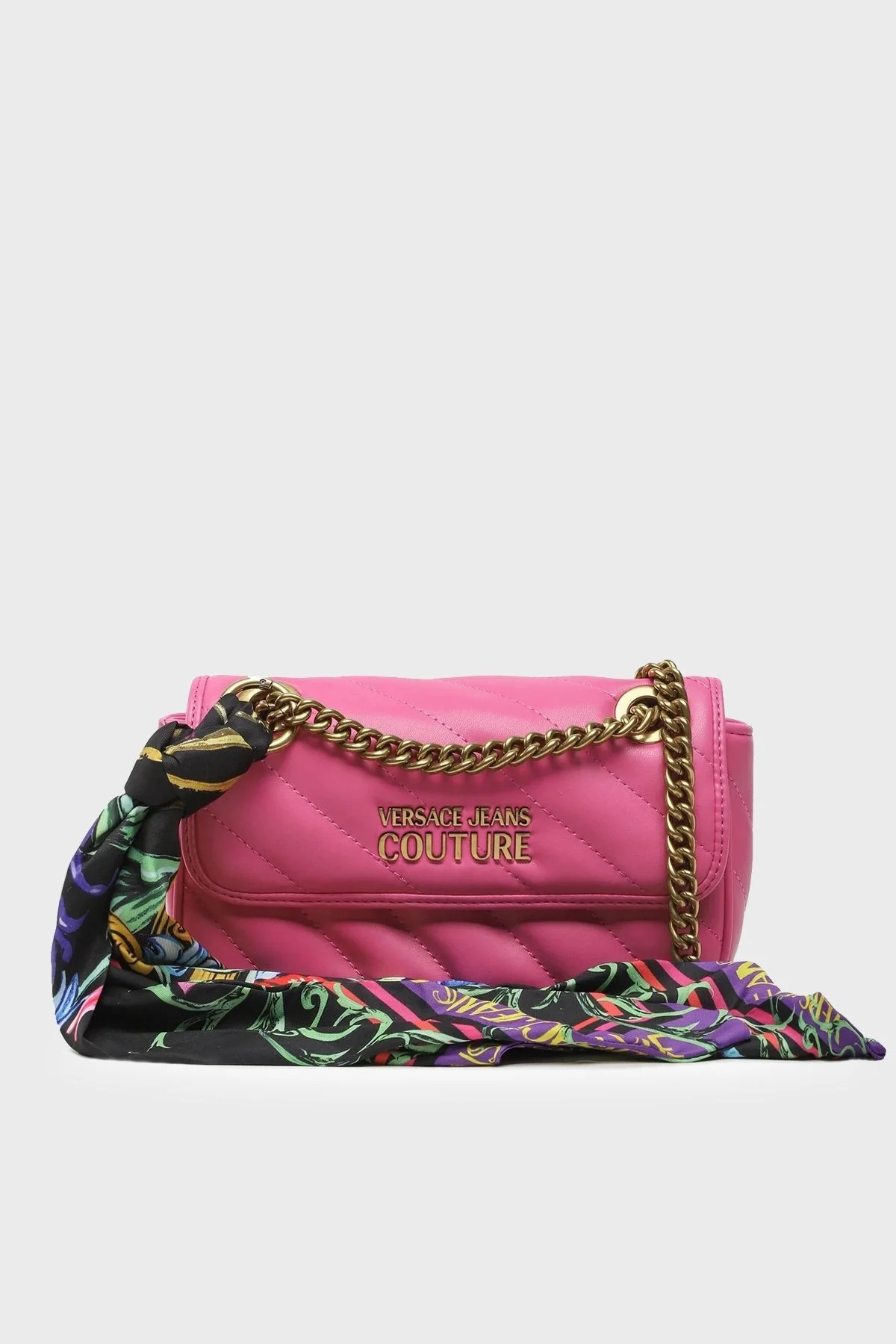 Versace Jeans Couture Logolu Zincir Askılı Fularlı Kapitone Bayan Çanta 74VA4BA1 ZS409 406 FUŞYA - 1