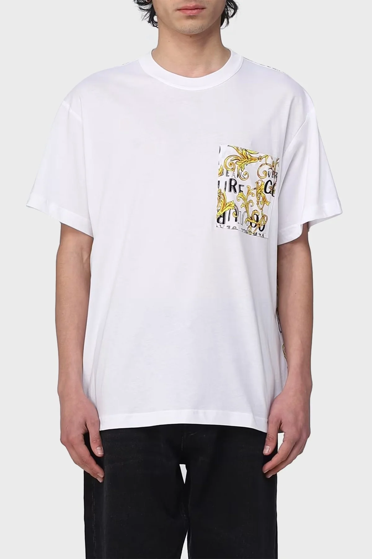 Versace Jeans Couture Pamuklu Bisiklet Yaka Erkek T Shirt 74GAH6R0 JS161 G03 BEYAZ - 1