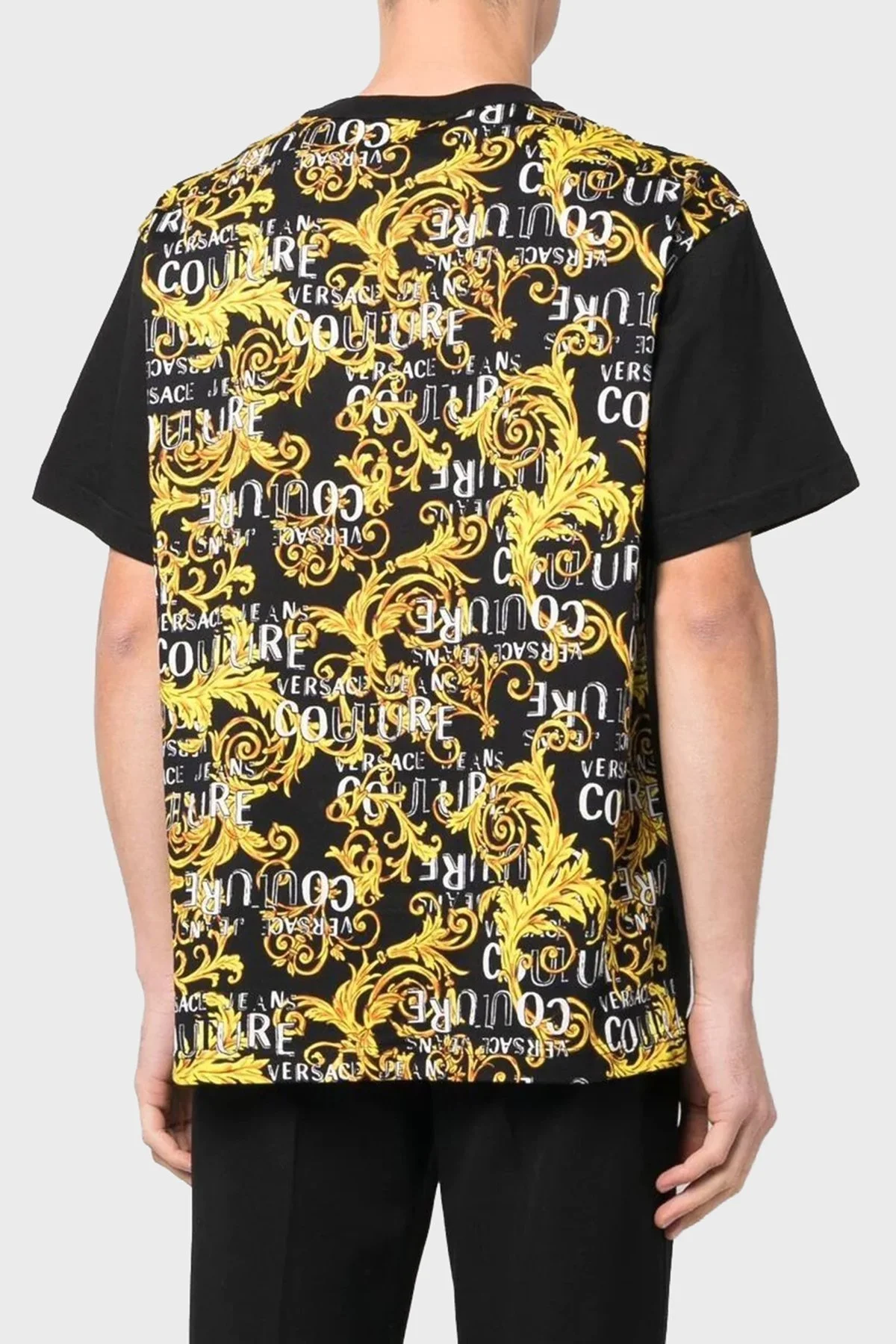 Versace Jeans Couture Pamuklu Bisiklet Yaka Erkek T Shirt 74GAH6R0 JS161 G89 SİYAH - 2