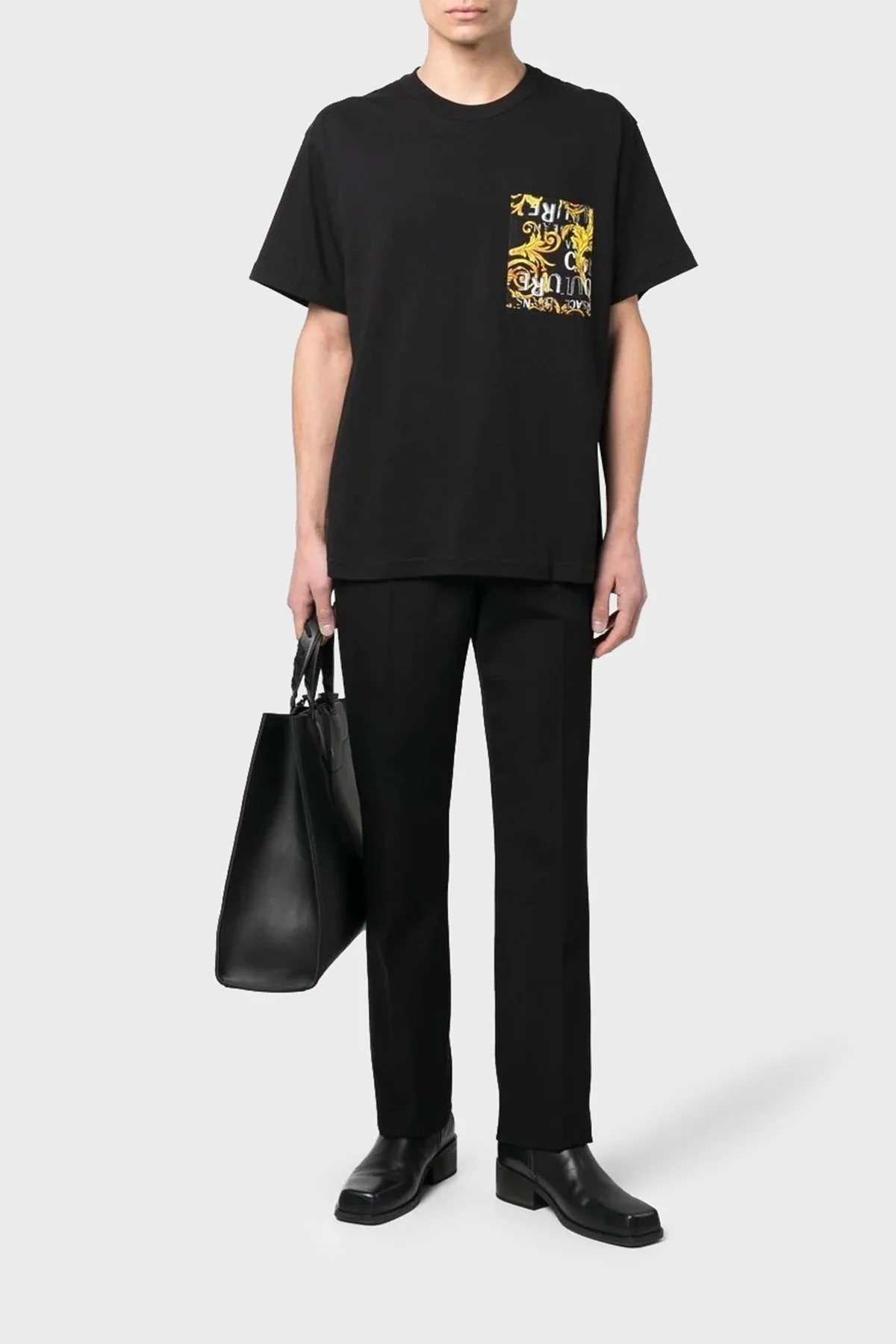 Versace Jeans Couture Pamuklu Bisiklet Yaka Erkek T Shirt 74GAH6R0 JS161 G89 SİYAH - 3