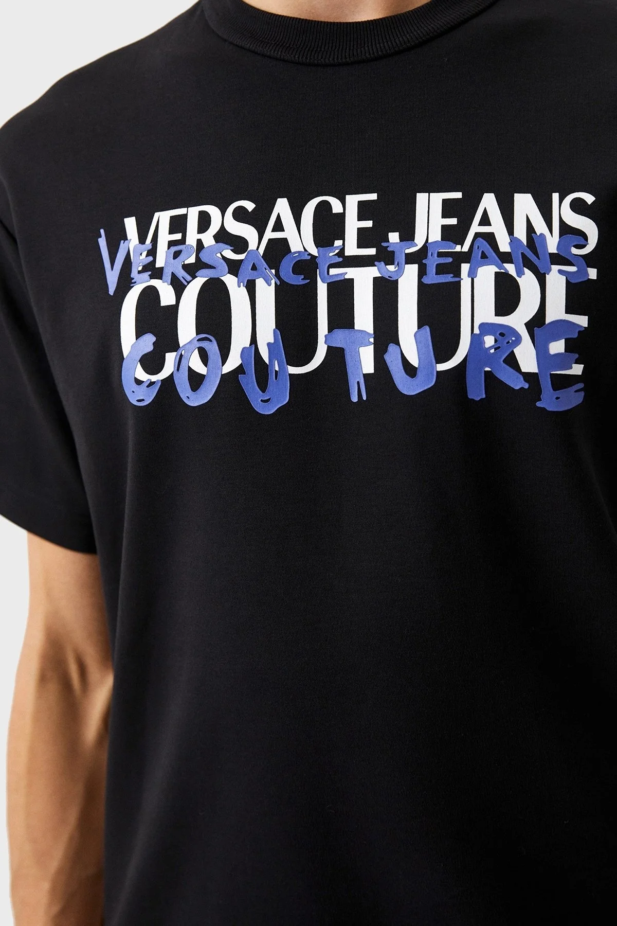 Versace Jeans Couture Pamuklu Bisiklet Yaka Erkek T Shirt 74GAHF02 CJ01F 899 SİYAH - 4