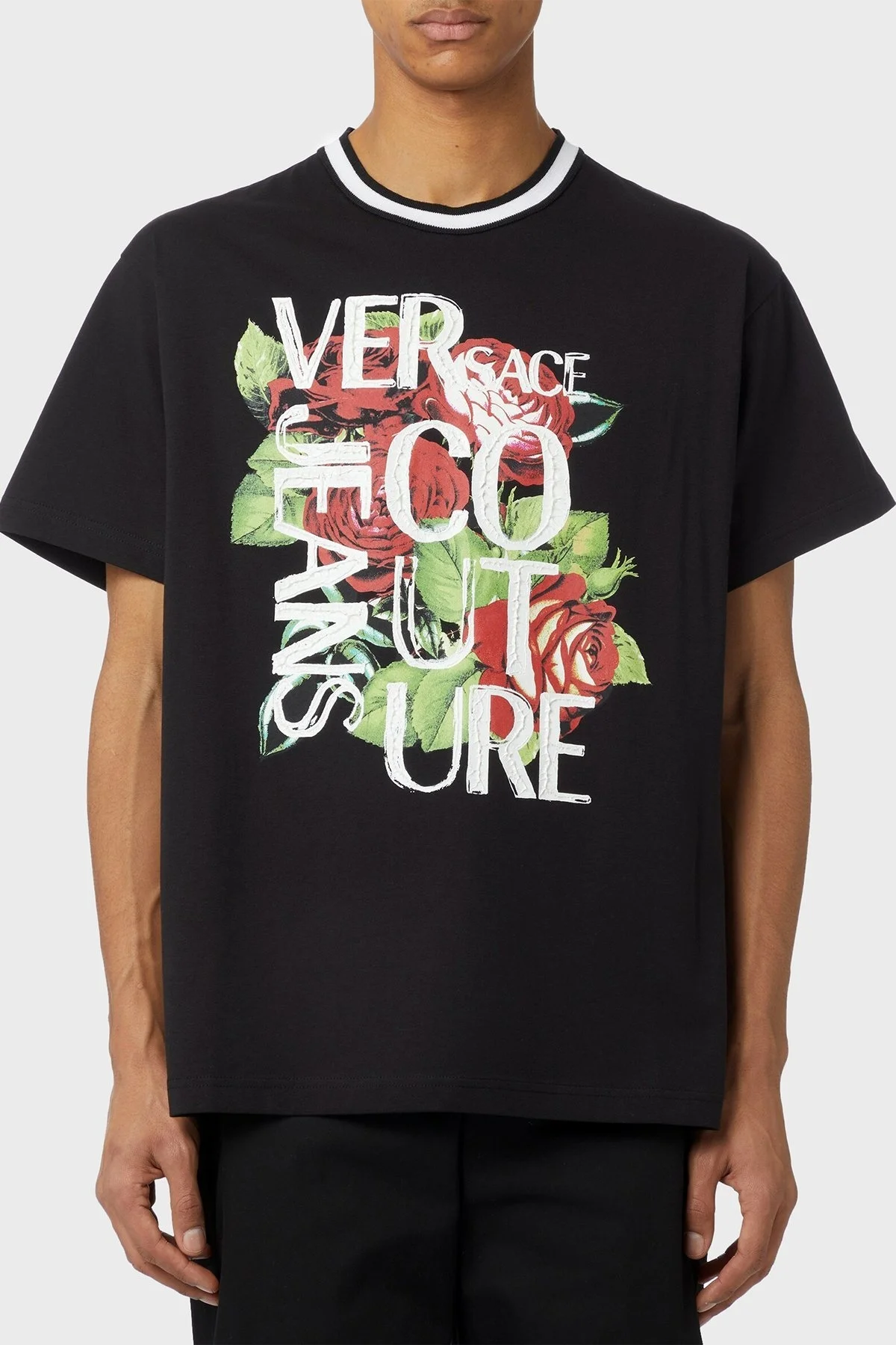 Versace Jeans Couture Pamuklu Bisiklet Yaka Erkek T Shirt 74GAHF03 CJ03F 899 SİYAH - 1