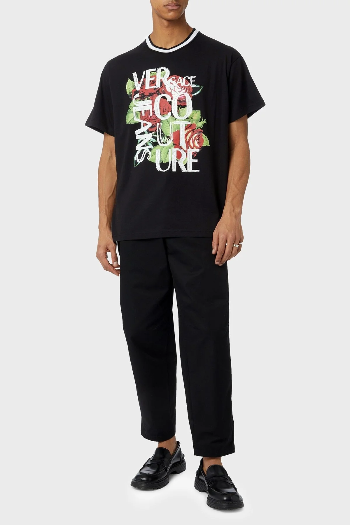 Versace Jeans Couture Pamuklu Bisiklet Yaka Erkek T Shirt 74GAHF03 CJ03F 899 SİYAH - 3